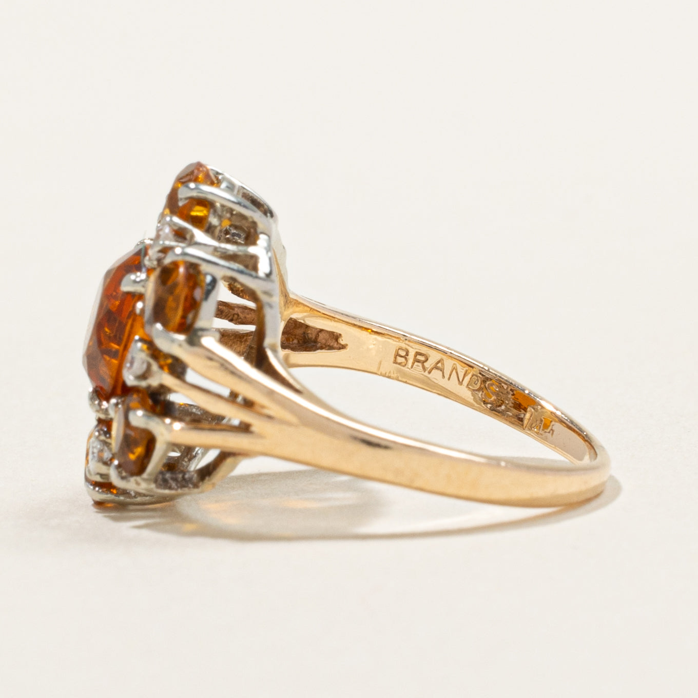 14k Citrine & Diamond Floral Cluster Cocktail Ring | 2.35ctw, 0.06ctw | SZ 3.25