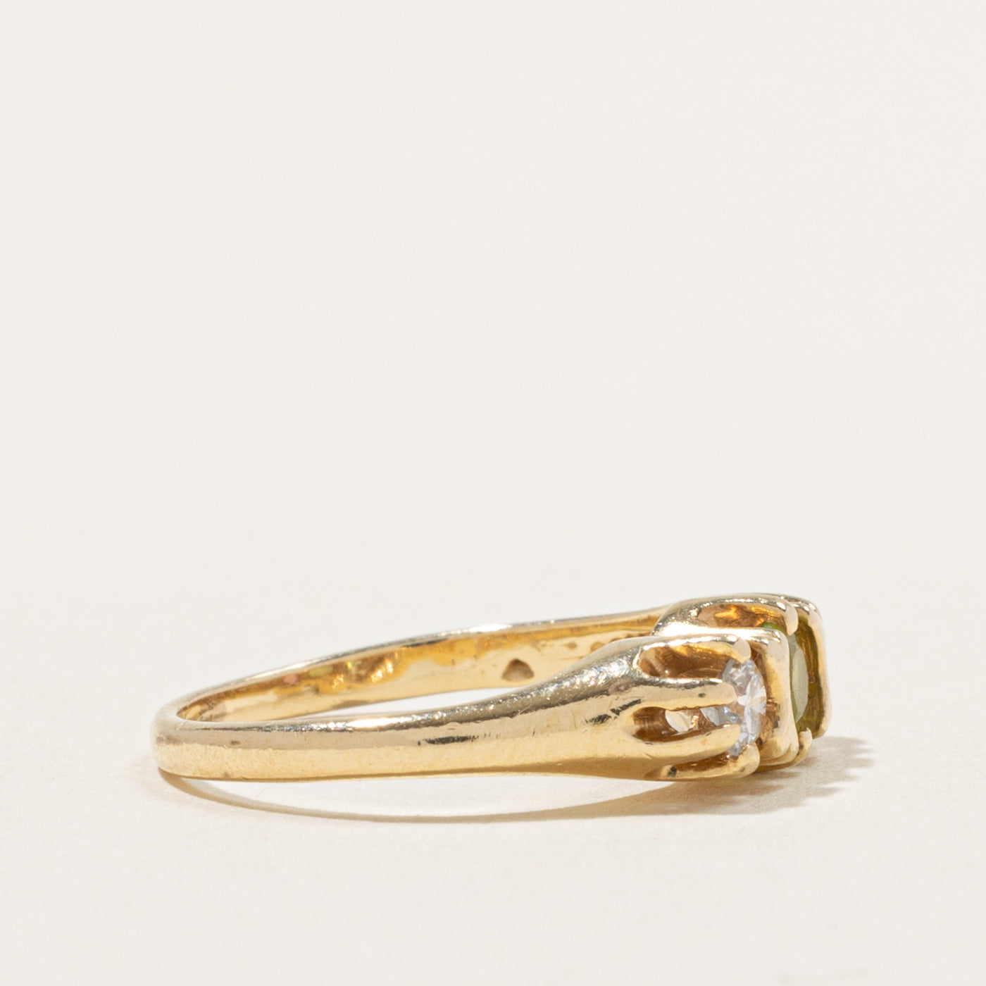 14k Belcher Set Peridot, Diamond & Tourmaline Ring | 0.29ctw, 0.08ct | SZ 4.75