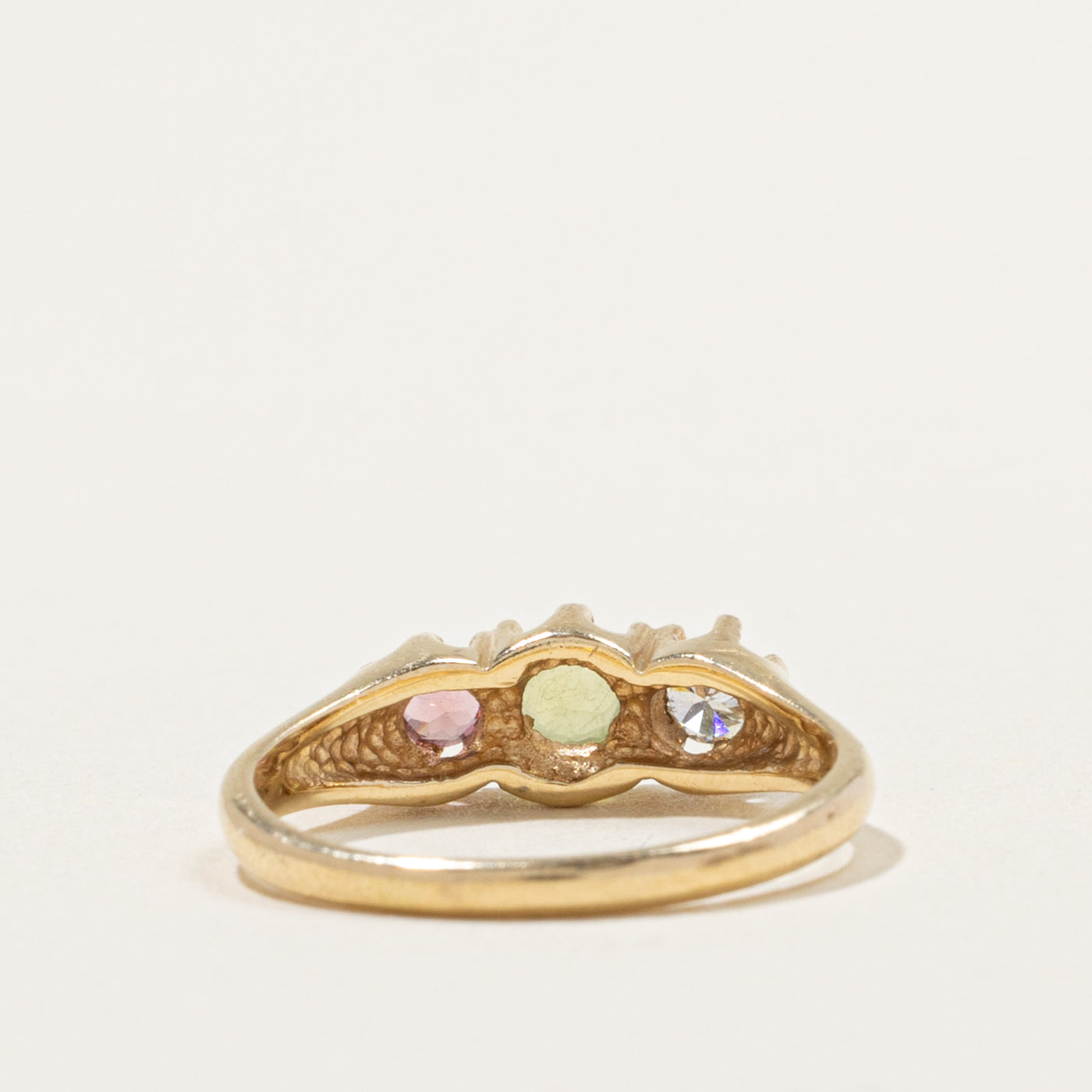 14k Belcher Set Peridot, Diamond & Tourmaline Ring | 0.29ctw, 0.08ct | SZ 4.75