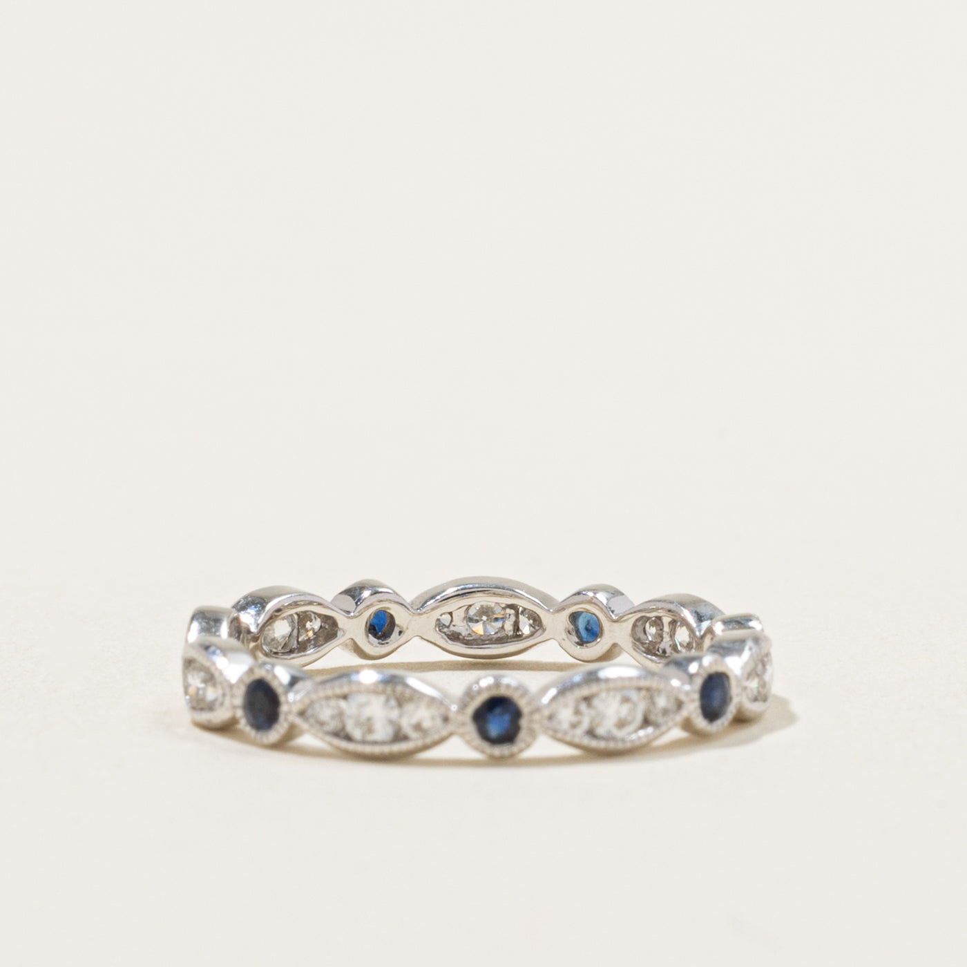 14k Eternity Sapphire & Diamond Milgrained Marquise Band | 0.28ctw, 0.41ctw | 3.00mm | SZ 6.25