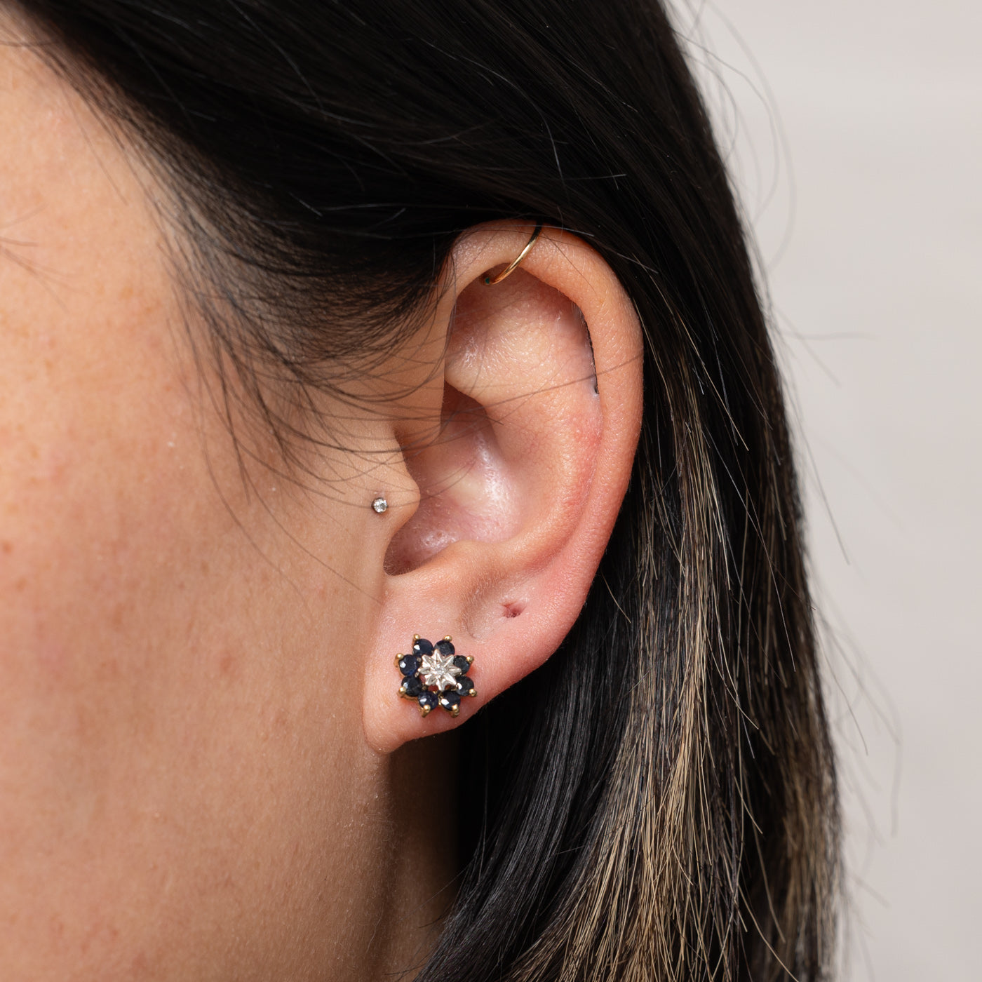 10k Sapphire & Diamond Petal Cluster Earrings | 0.89ctw, 0.01ctw