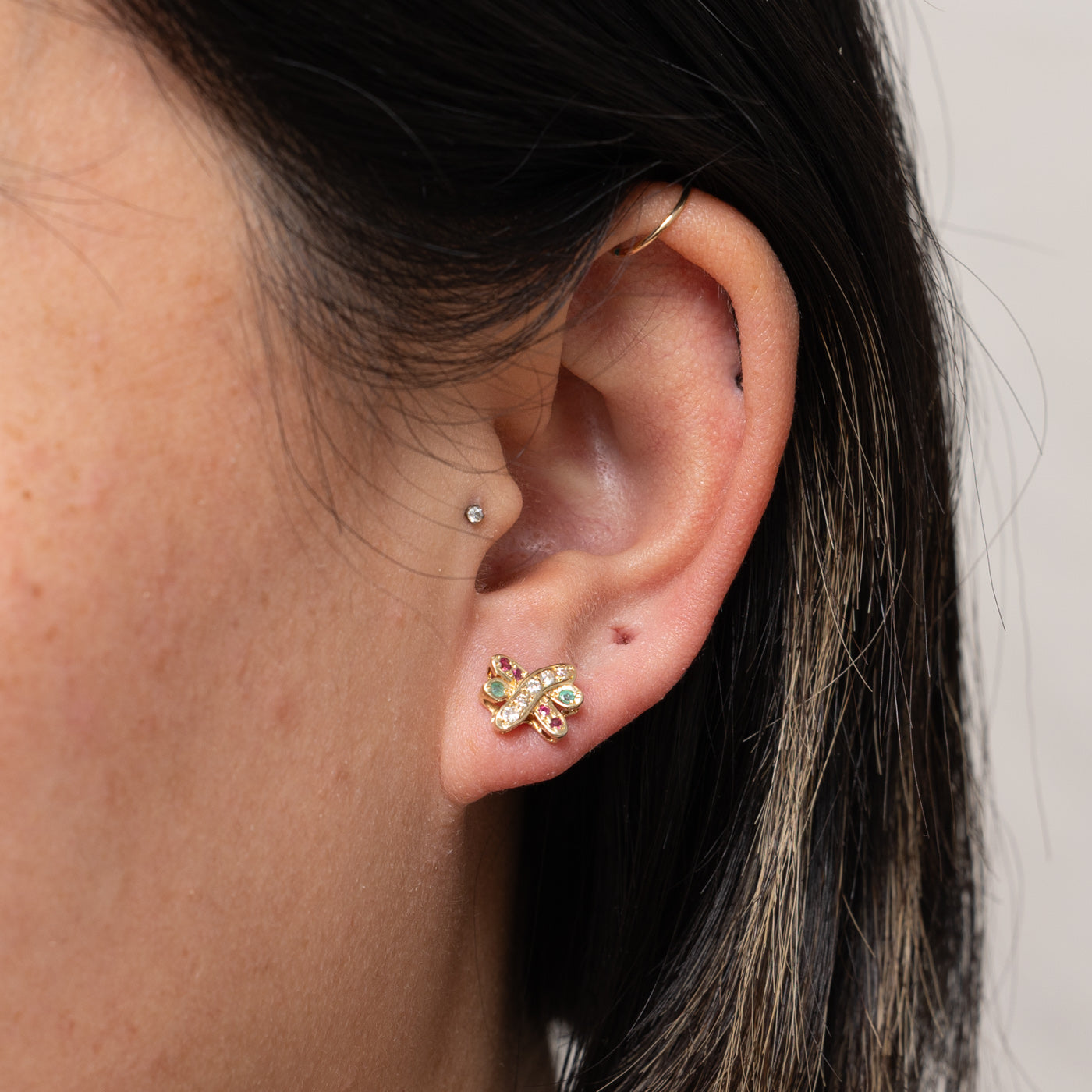 14k Emerald, Ruby & Diamond Woven Earrings | 0.10ctw, 0.10ctw