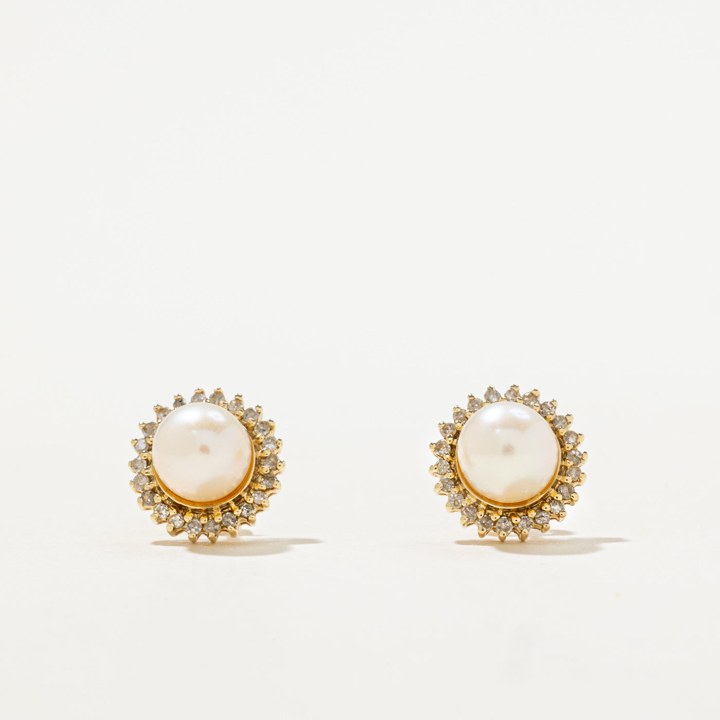 14k Pearl & Diamond Halo Earrings | 0.10ctw