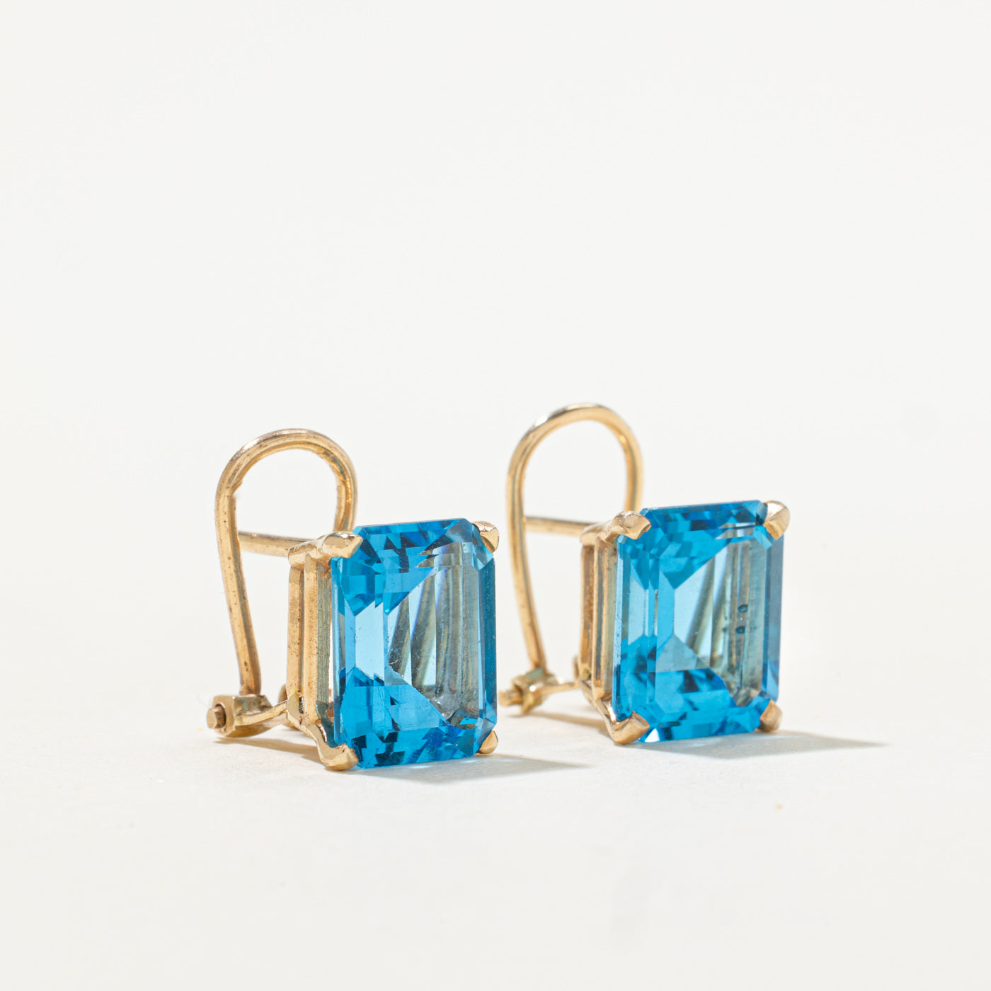 14k Emerald-Cut Blue Topaz Earrings | 8.00ctw