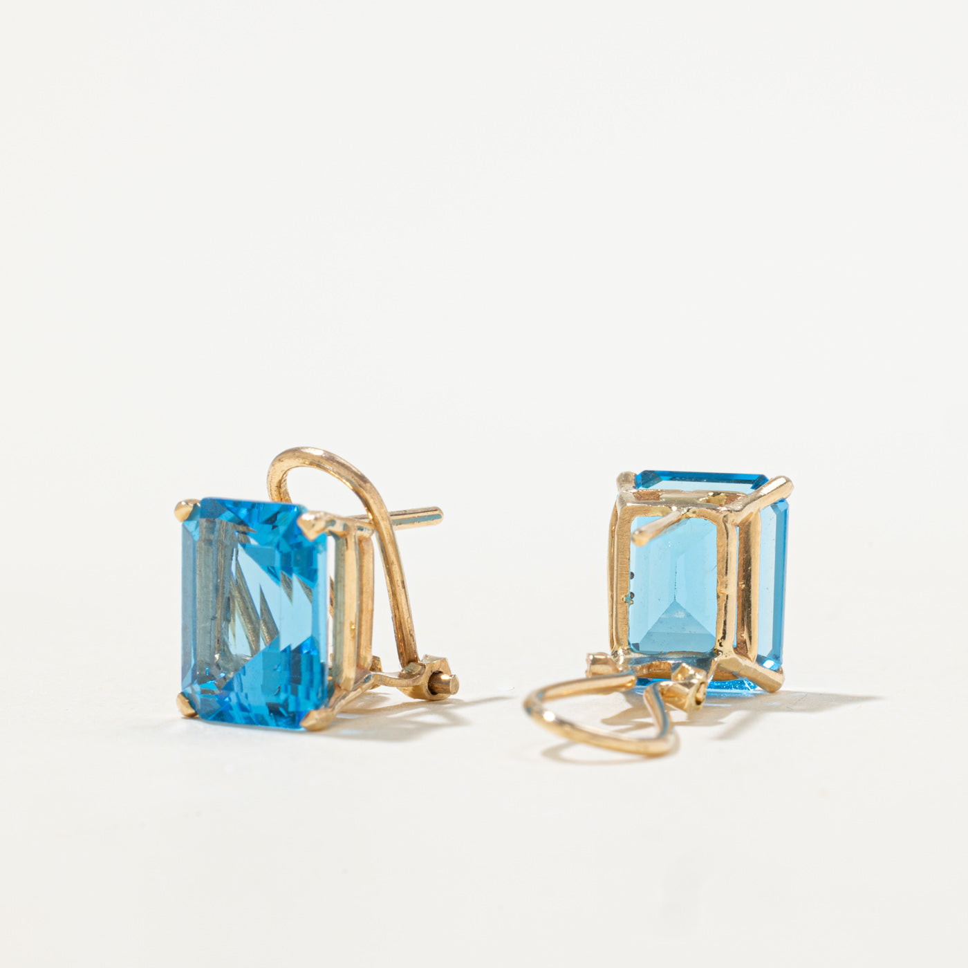 14k Emerald-Cut Blue Topaz Earrings | 8.00ctw