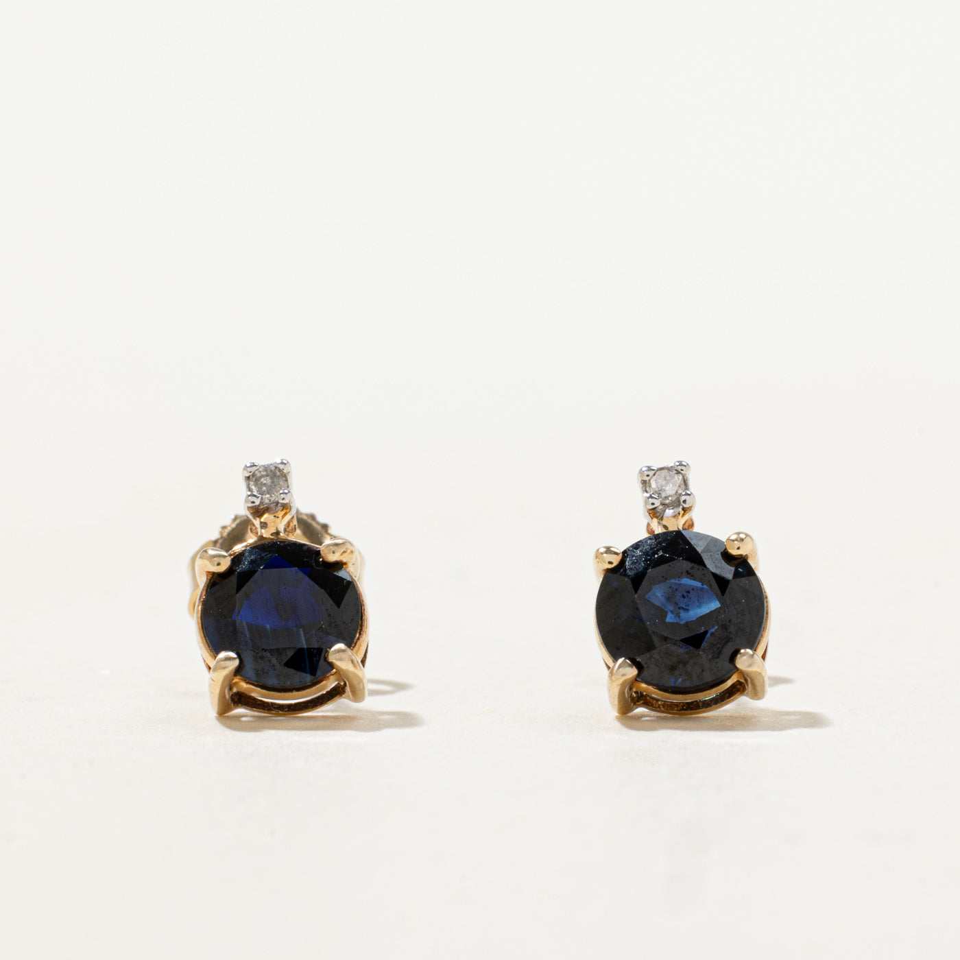 14k Sapphire & Diamond Studs | 1.25ctw, 0.01ctw