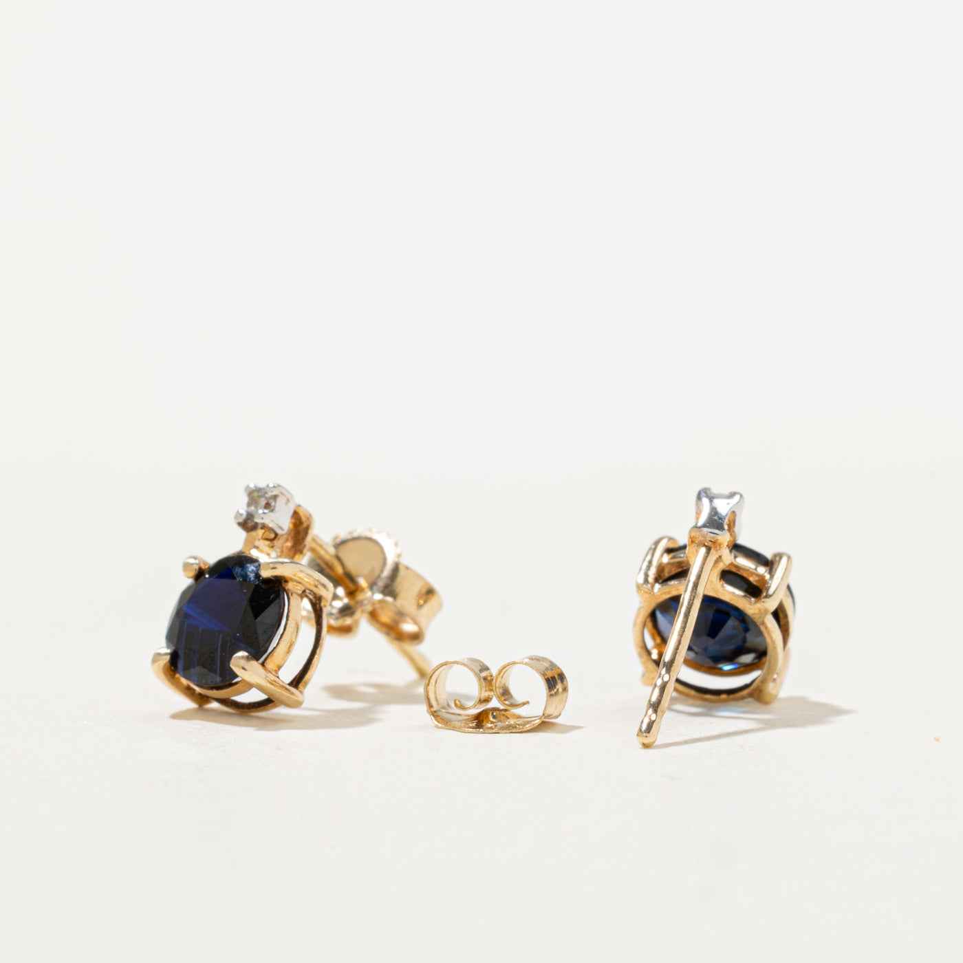 14k Sapphire & Diamond Studs | 1.25ctw, 0.01ctw