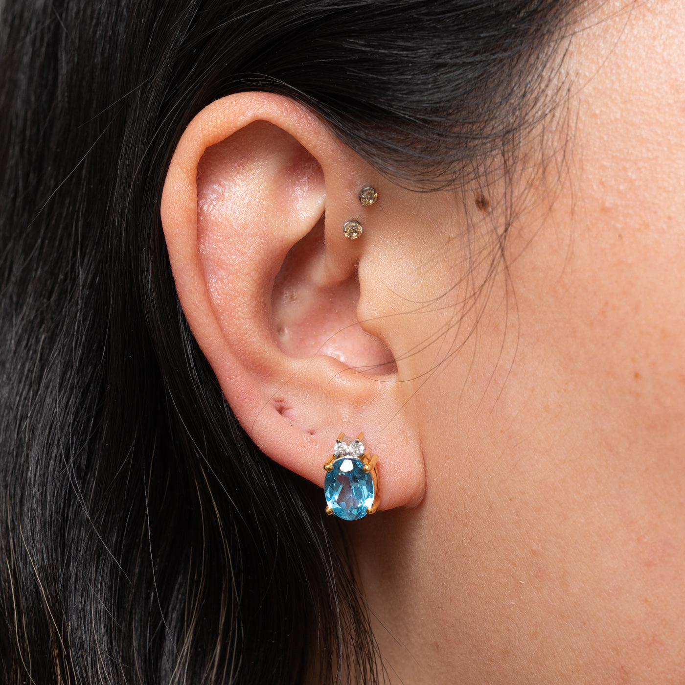 18k Blue Topaz & Diamond Accent Studs | 0.10ctw, 4.00ctw