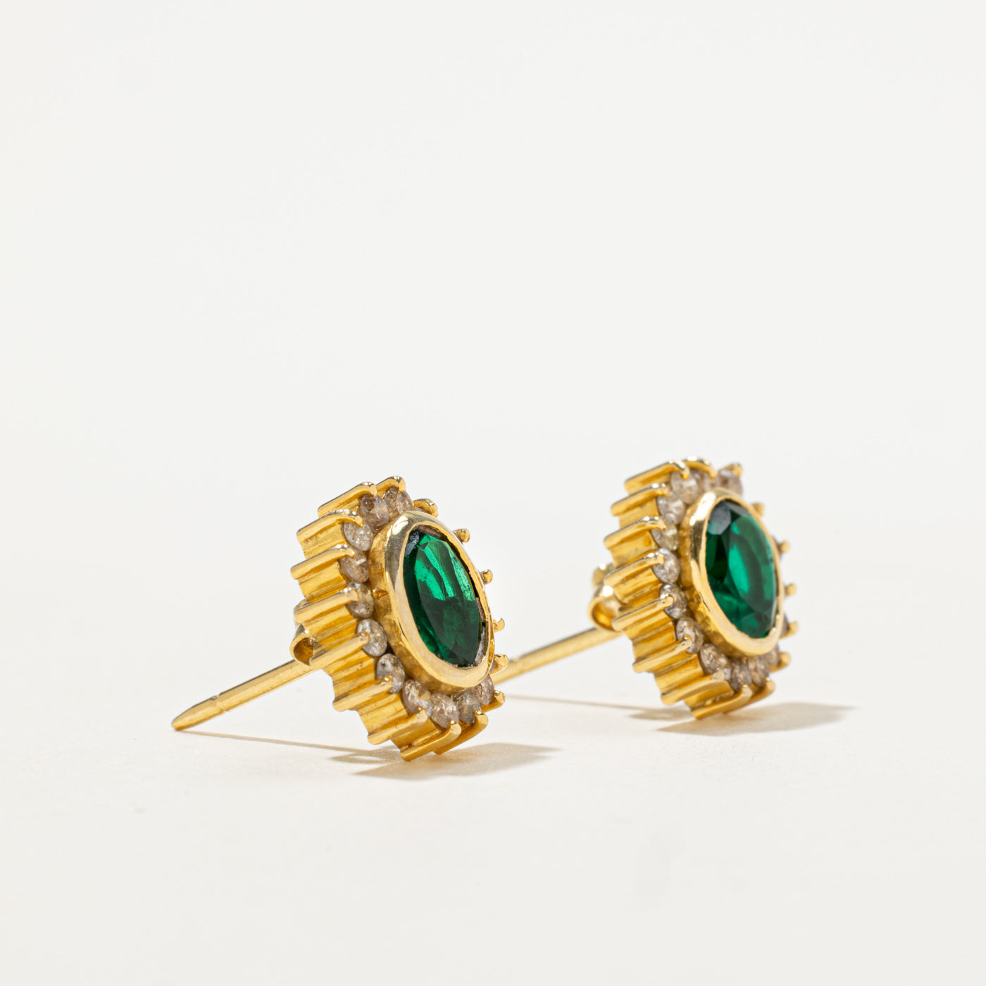 Green Glass & Diamond Petal Halo Earrings | 0.40ctw, 1.00ctw