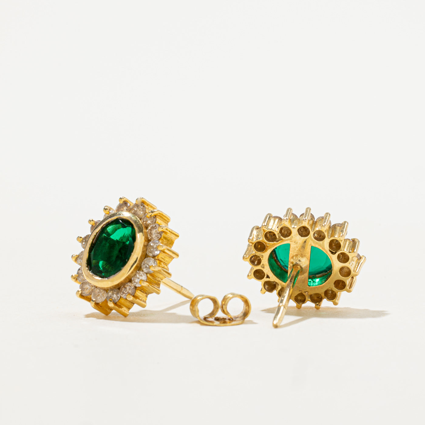 Green Glass & Diamond Petal Halo Earrings | 0.40ctw, 1.00ctw