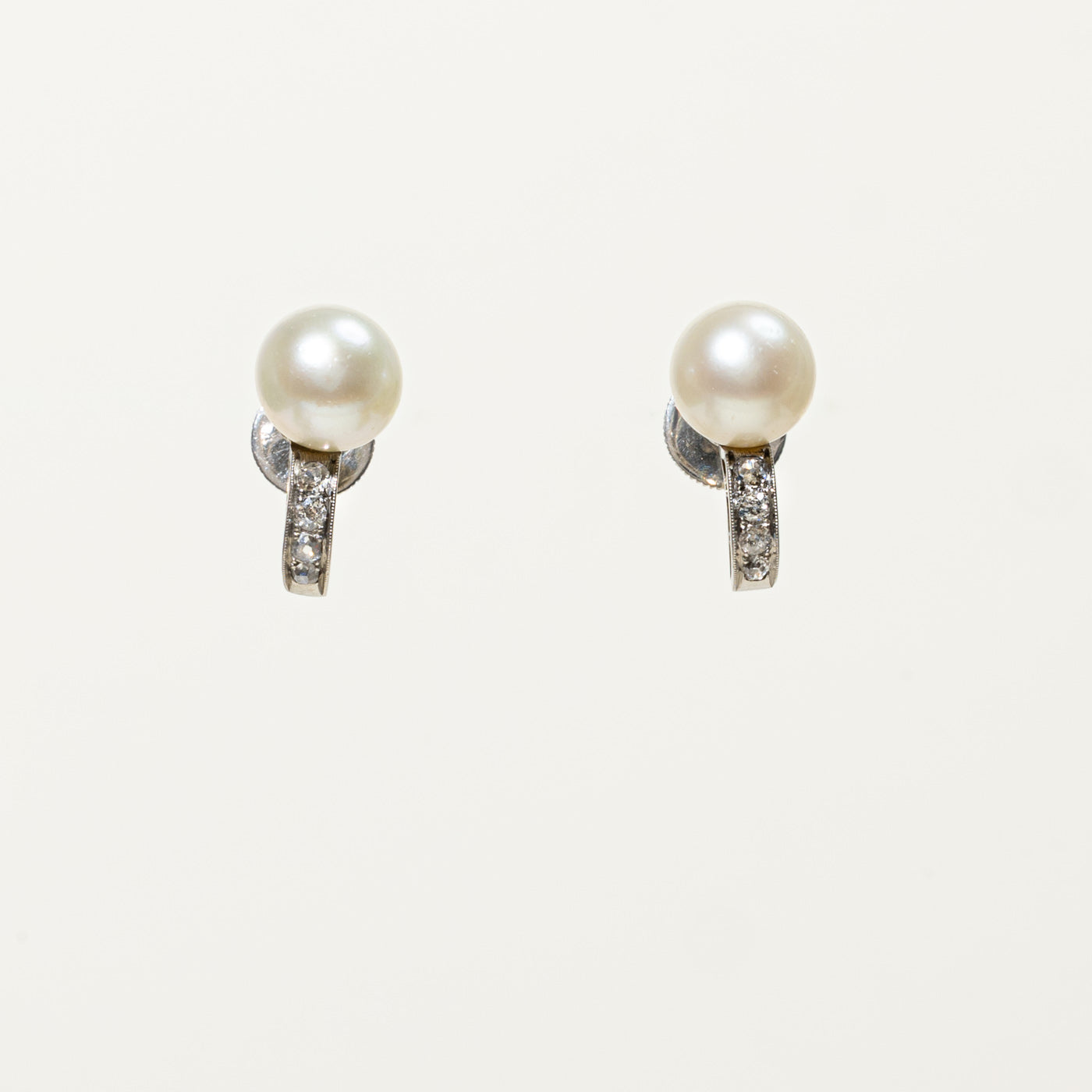 900 Platinum Pearl & Diamond Earrings | 0.25ctw