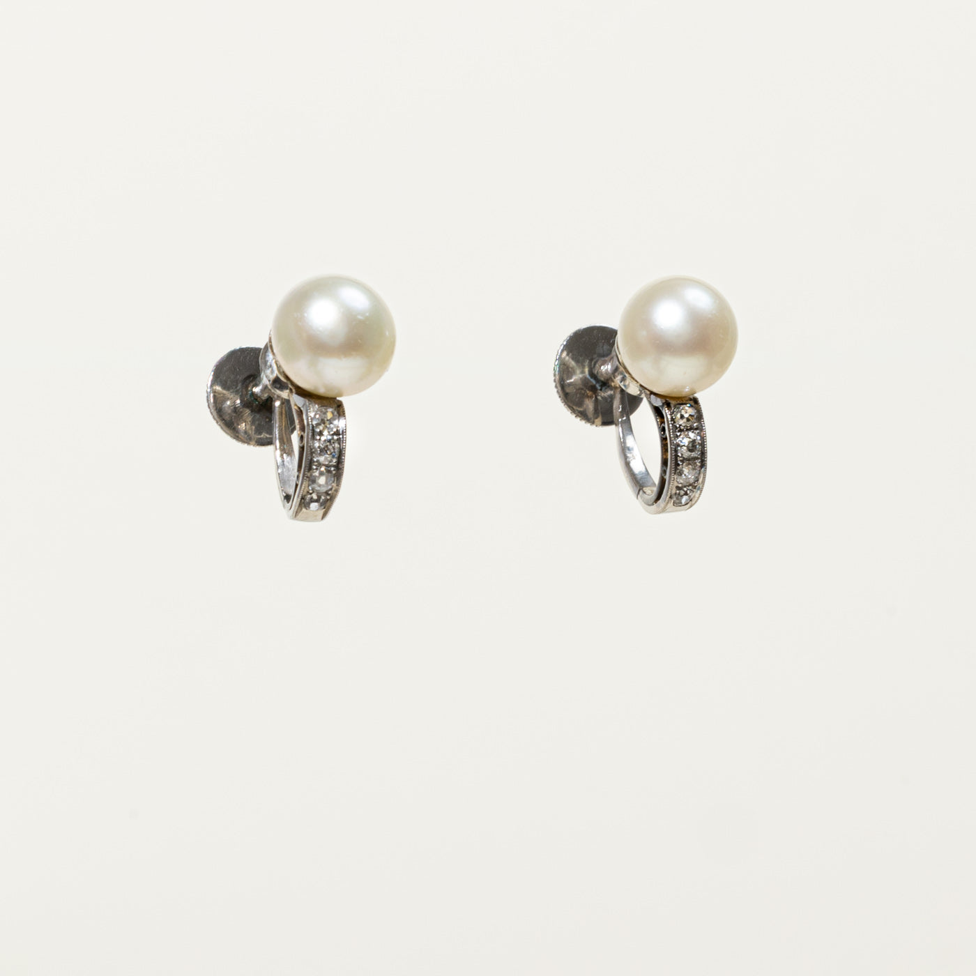 900 Platinum Pearl & Diamond Earrings | 0.25ctw