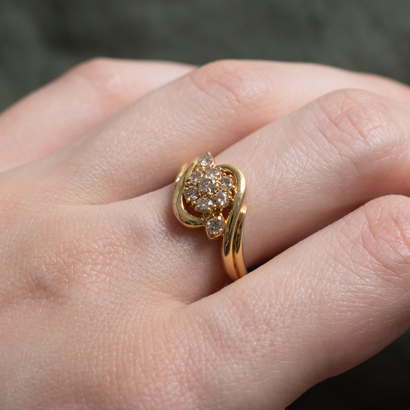 18k Diamond Cluster Grooved Bypass Ring | 0.43ctw | SZ 7.5