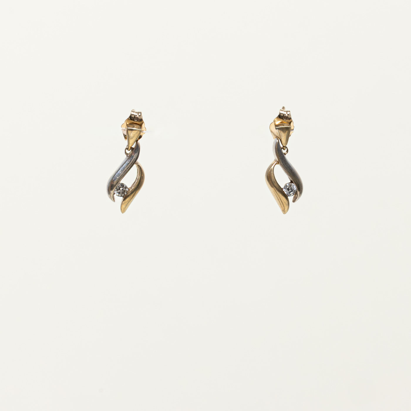 10k Two Tone Diamond Abstract Drop Earrings | 0.10ctw