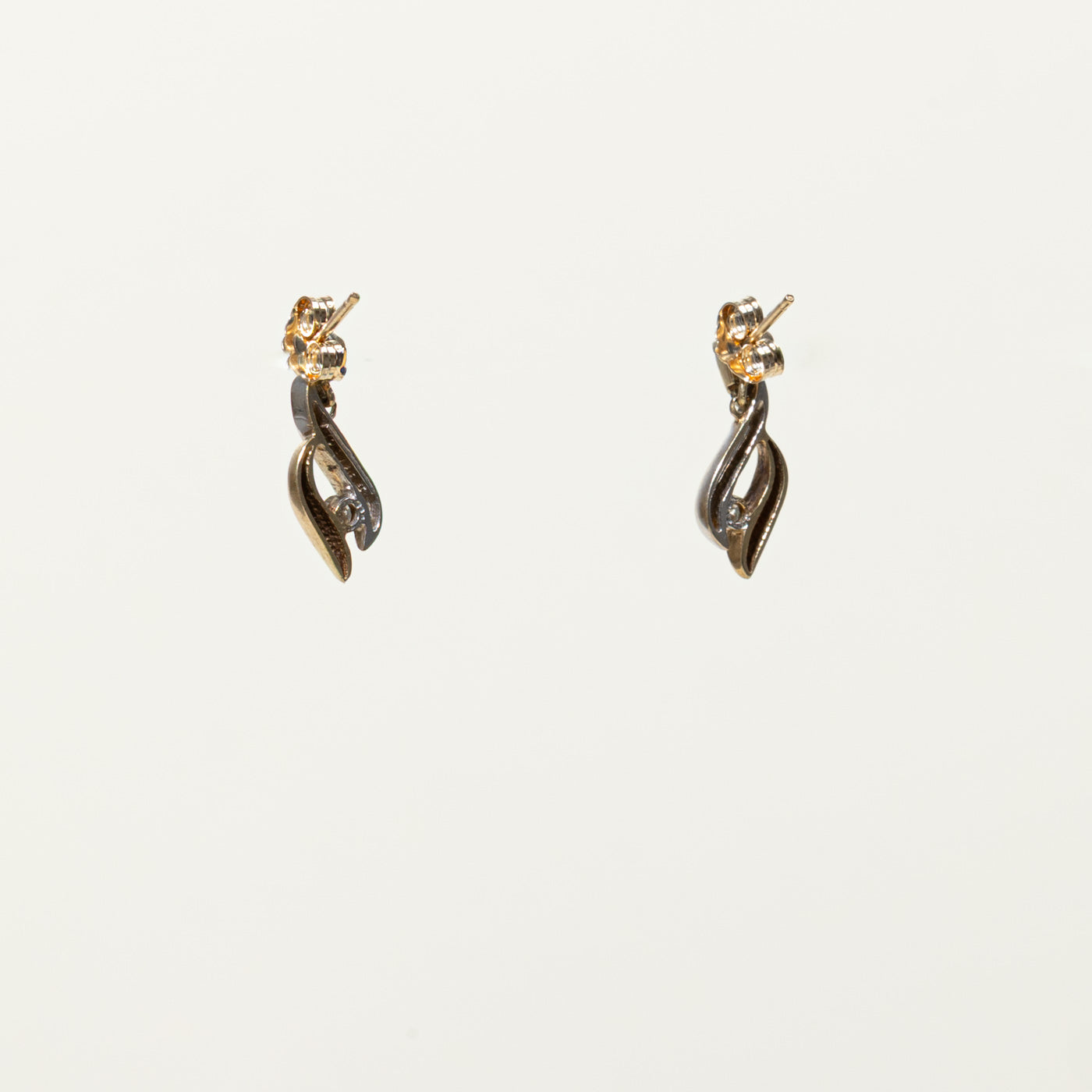 10k Two Tone Diamond Abstract Drop Earrings | 0.10ctw