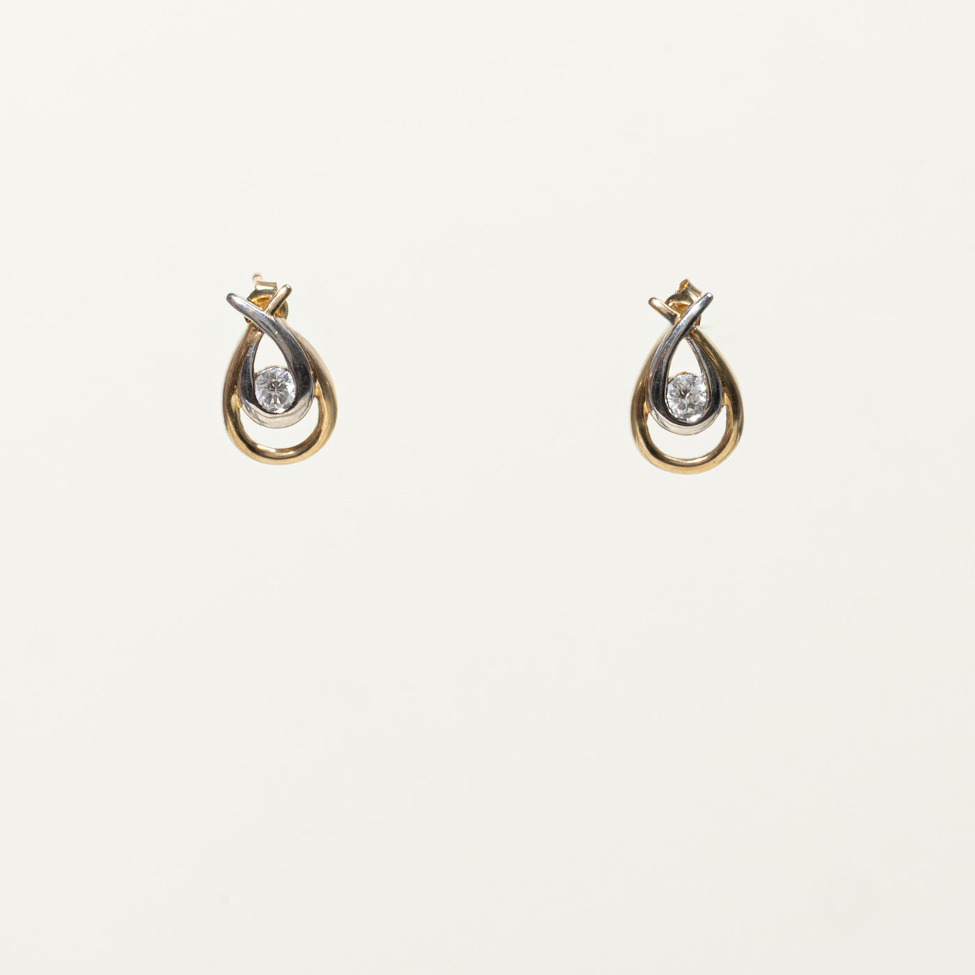 10k Two Tone Diamond Teardrop Earrings | 0.20ctw