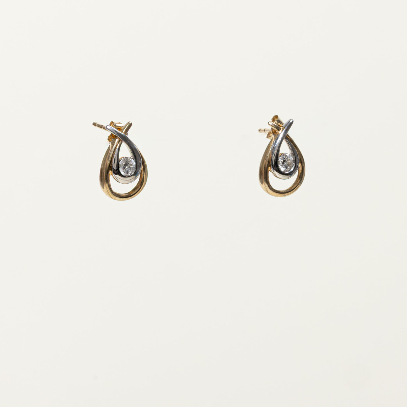 10k Two Tone Diamond Teardrop Earrings | 0.20ctw