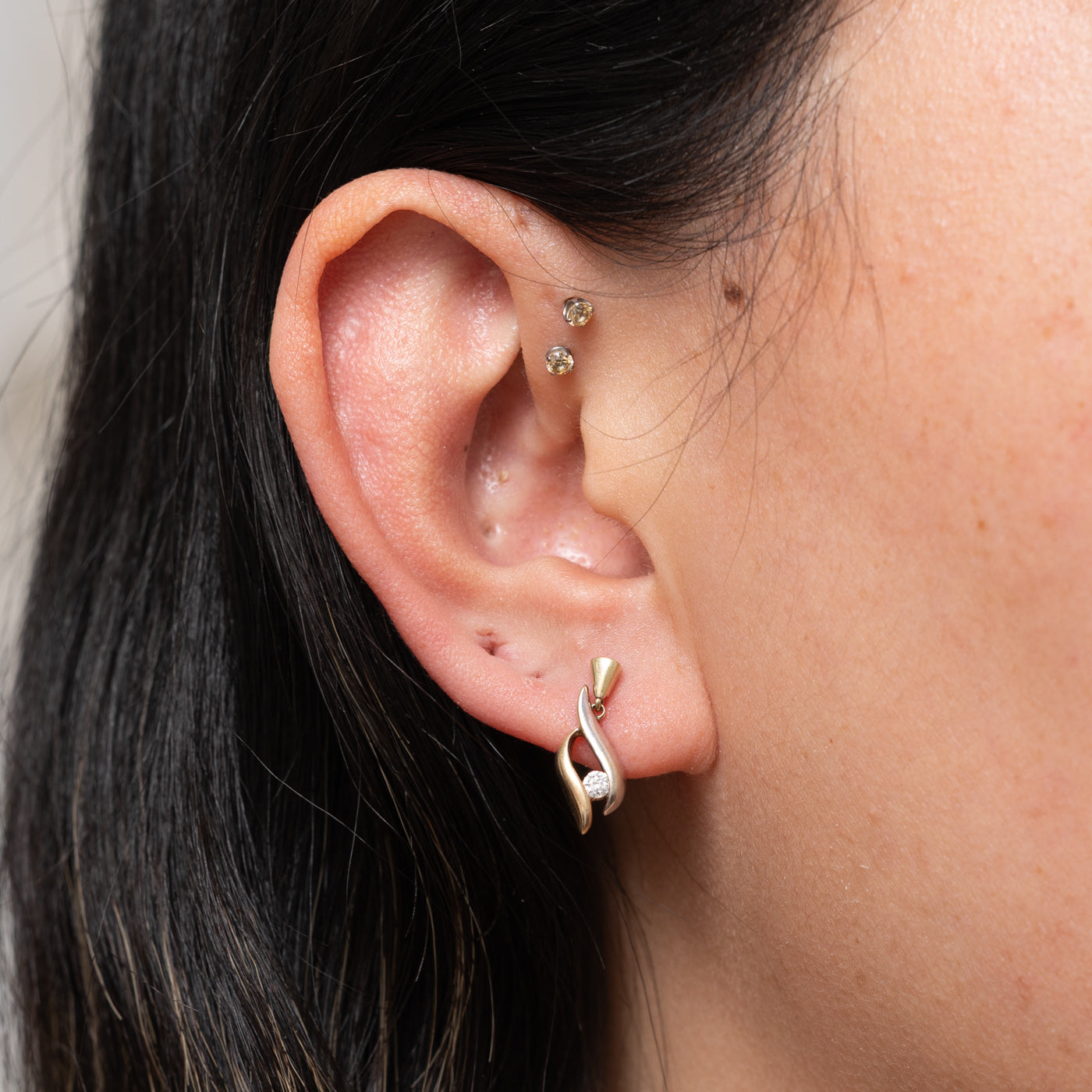 10k Two Tone Diamond Abstract Drop Earrings | 0.10ctw