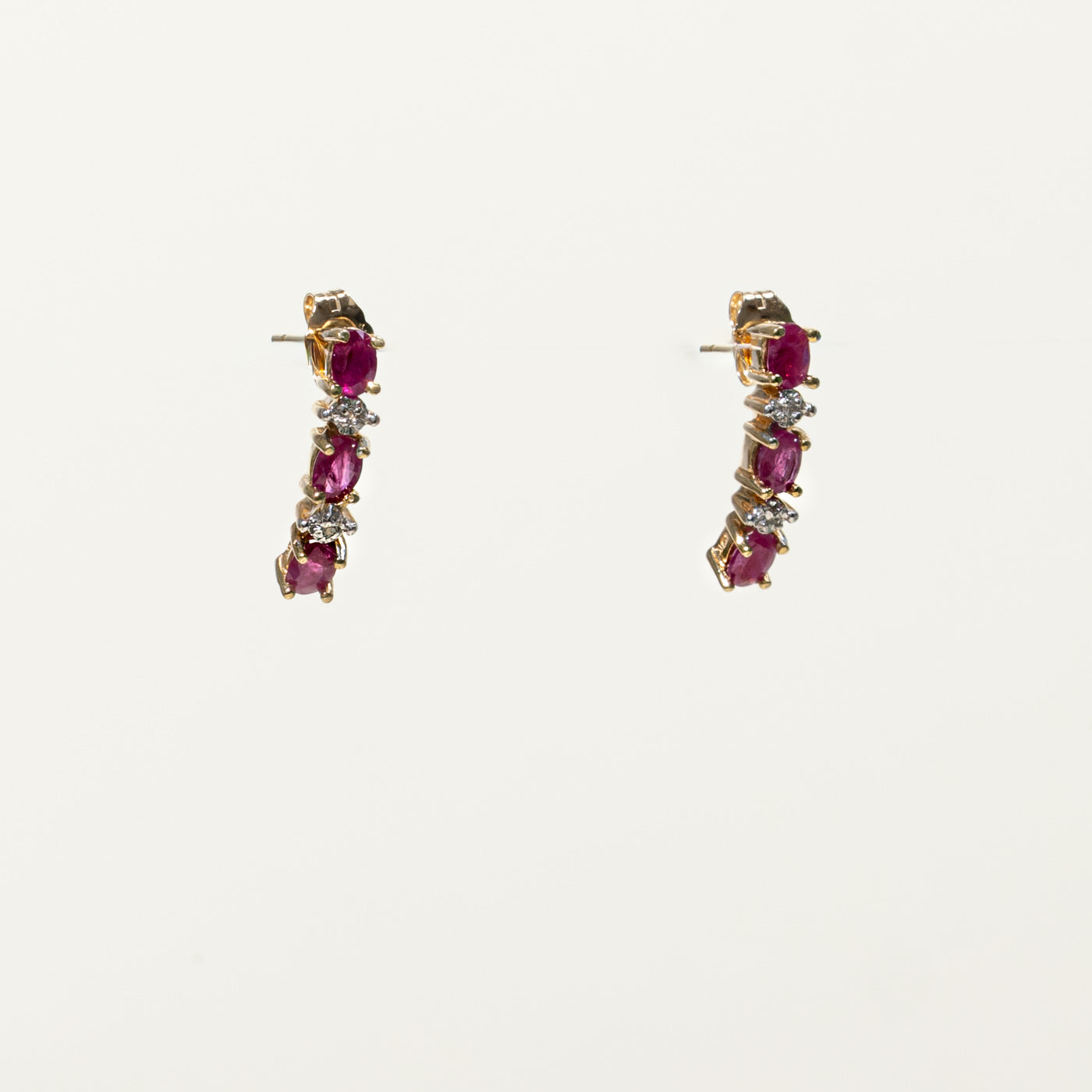 10k Ruby & Diamond Huggie Earrings | 0.90ctw, 0.01ctw