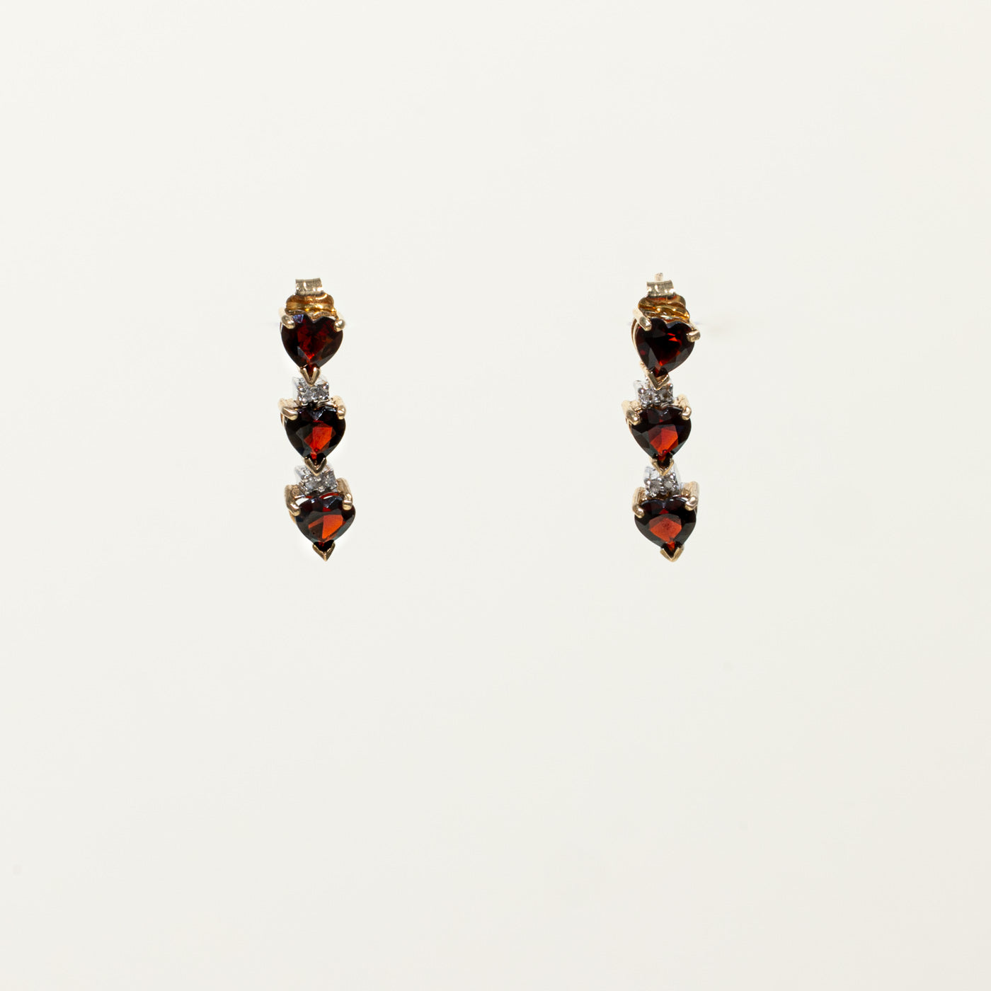 14k Heart Cut Garnet & Diamond Drop Earrings | 2.00ctw, 0.01ctw