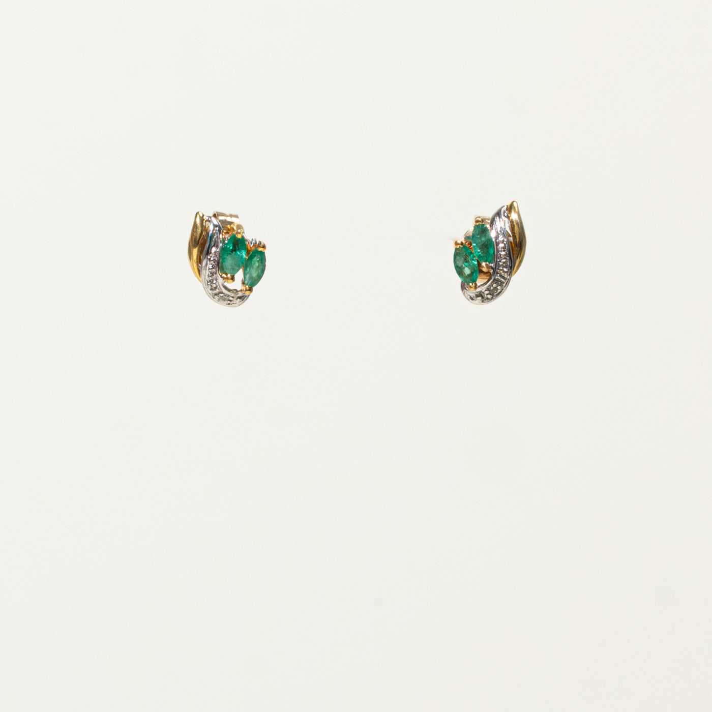 10k Emerald & Diamond Studs | 0.15ctw, 0.002ctw