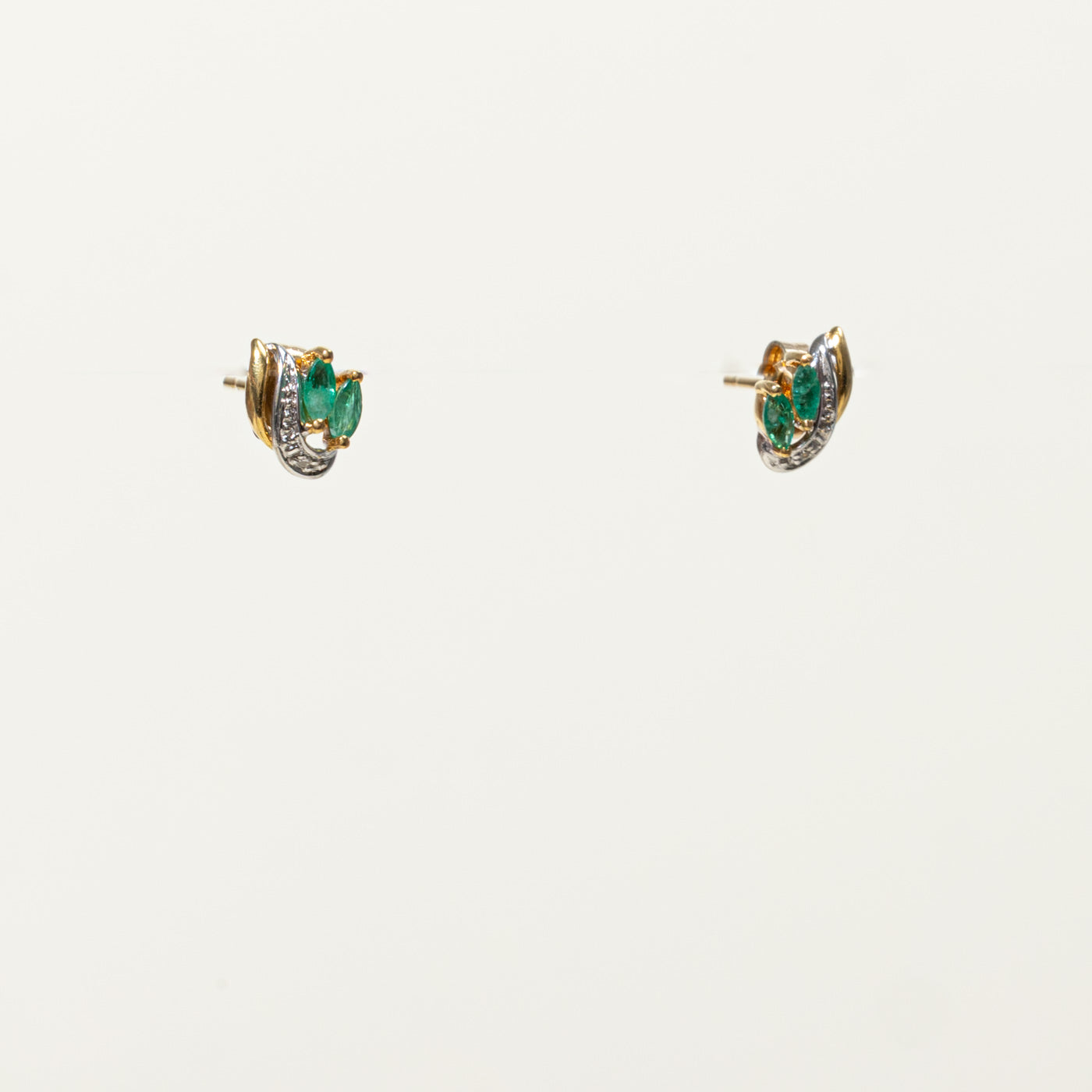10k Emerald & Diamond Studs | 0.15ctw, 0.002ctw