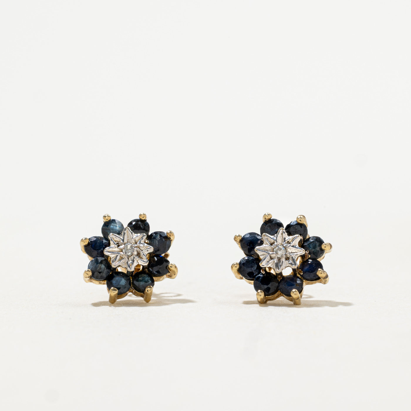 10k Sapphire & Diamond Petal Cluster Earrings | 0.89ctw, 0.01ctw