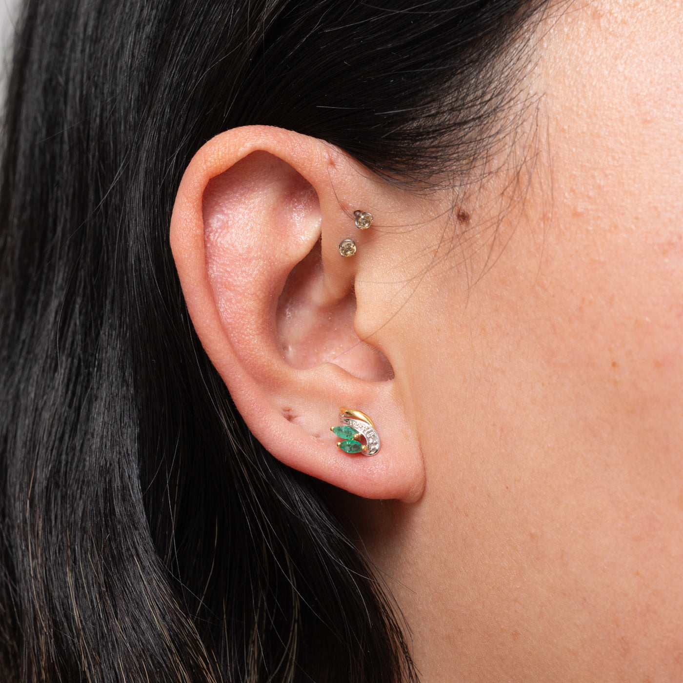 10k Emerald & Diamond Studs | 0.15ctw, 0.002ctw