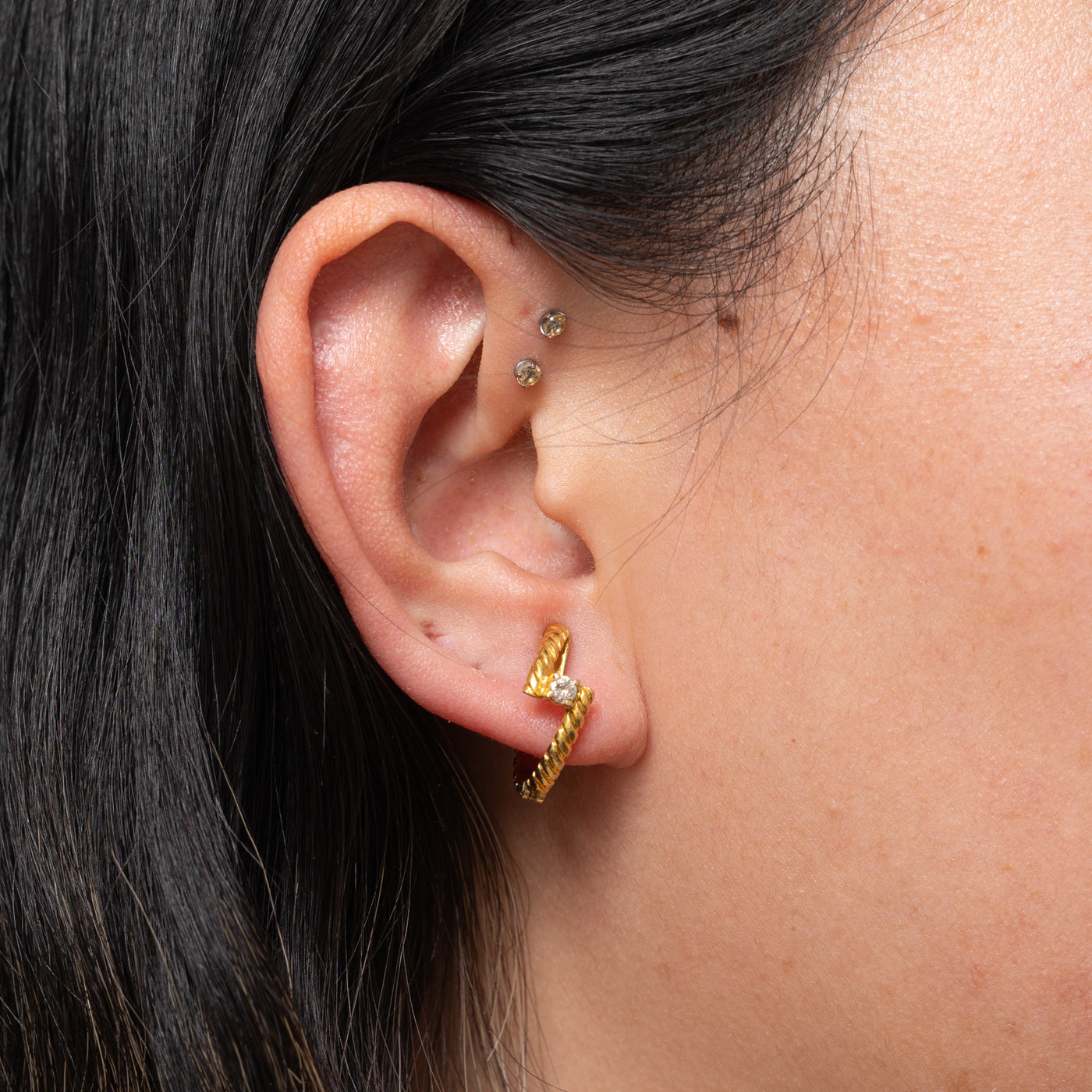 Bezel Set Diamond Rope Huggie Earrings | 0.16ctw
