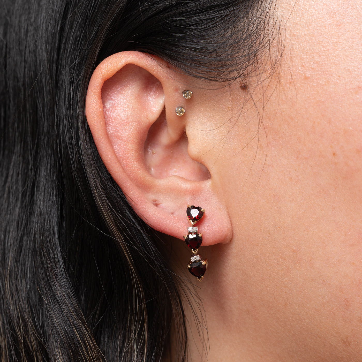 14k Heart Cut Garnet & Diamond Drop Earrings | 2.00ctw, 0.01ctw