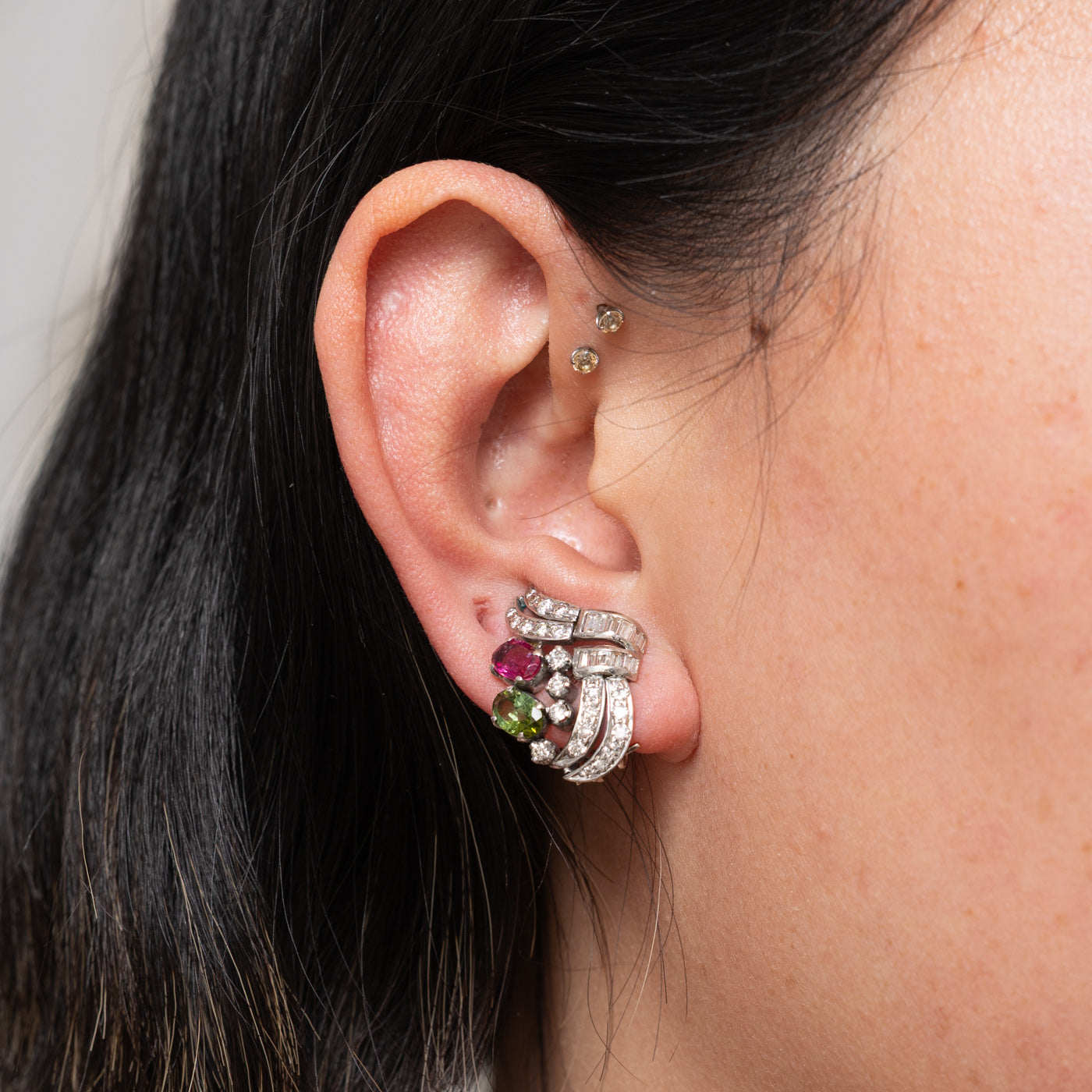 Pink & Green Tourmaline & Diamond Openwork Earrings | 1.00ctw, 1.25ctw
