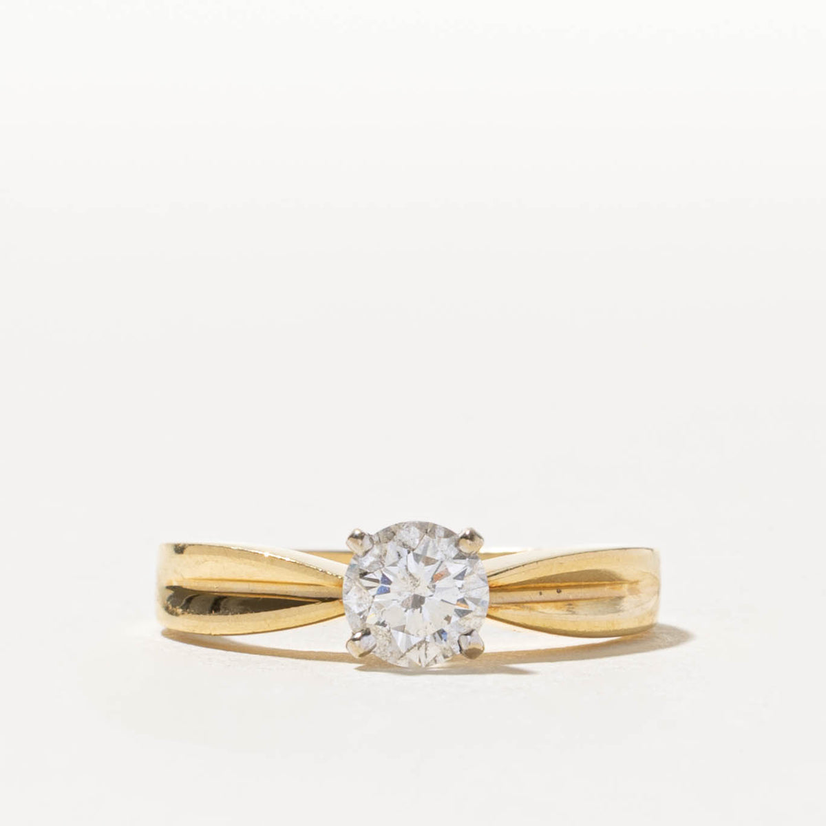 18k Solitaire Diamond Grooved Reverse Tapered Ring | 0.60ct I1 F/G | SZ 5.75