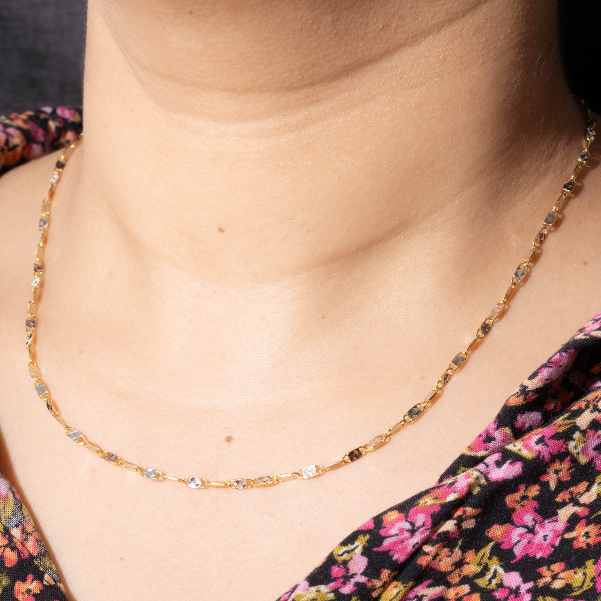 10k Two Tone Gold Modified Anchor Chain | 2.40mm | 18"