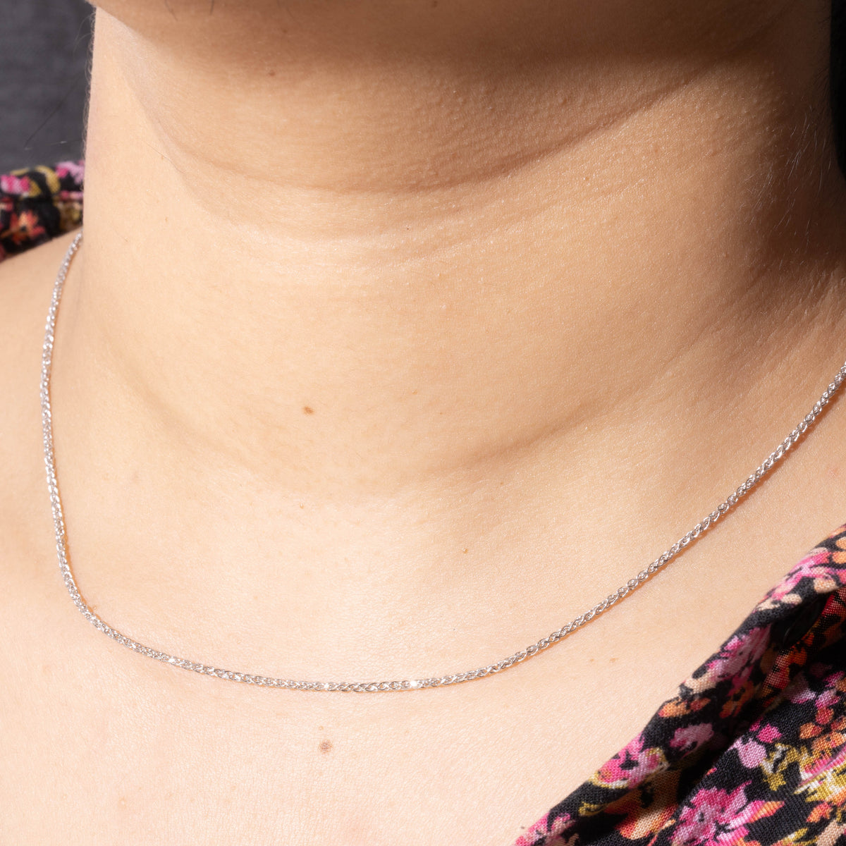 14k White Gold Wheat Chain | 1.4mm | 15.5"