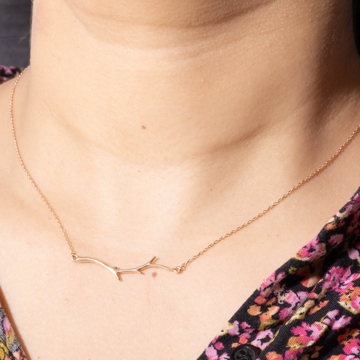 14k Rose Gold Branch Pendant Necklace | 15"