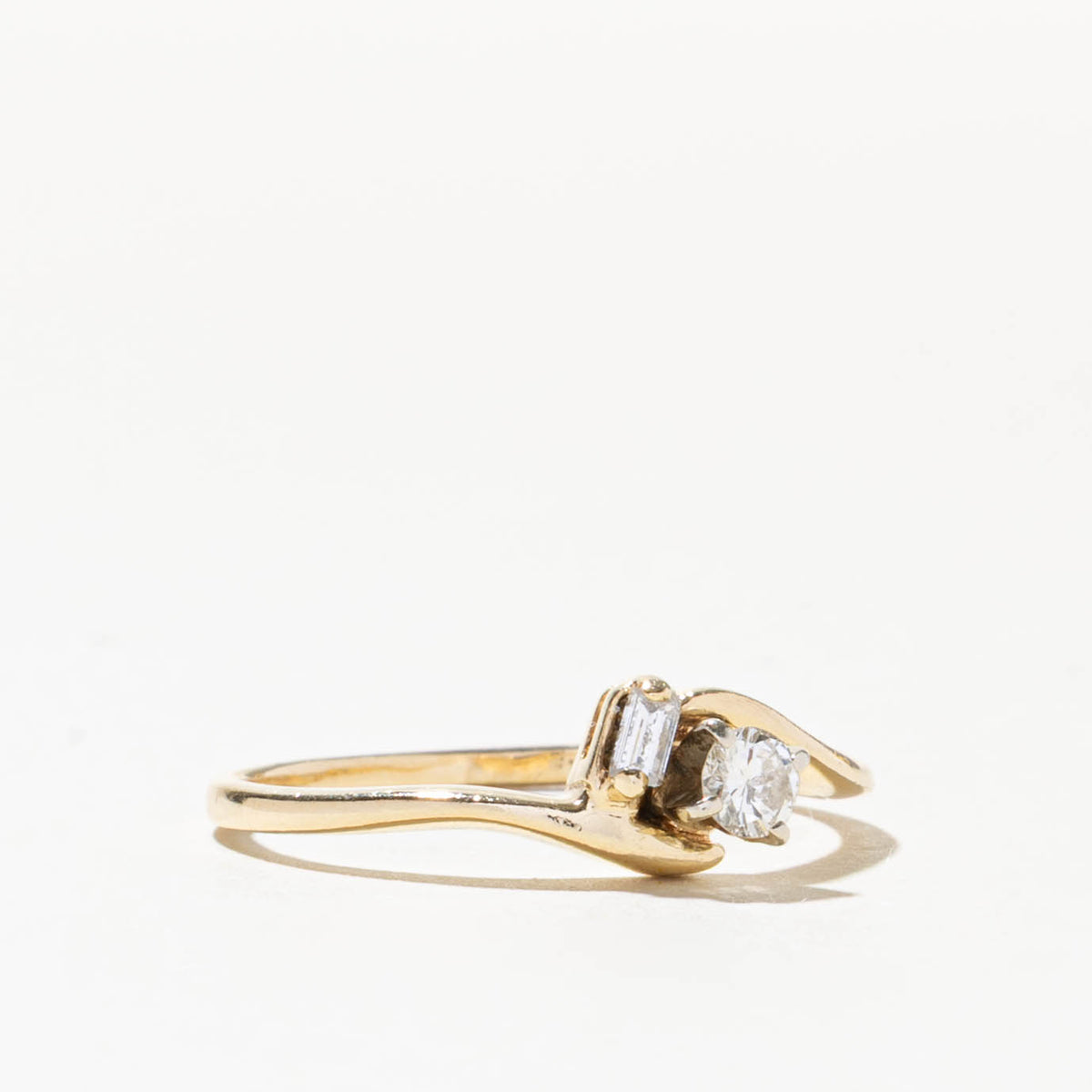 14k Two Stone Mixed Cut Diamond Bypass Ring | 0.18ctw | SZ 7.25