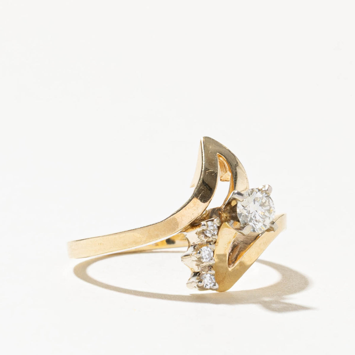 14k Diamond Accented Abstract Bypass Ring | 0.24ctw | SZ 7