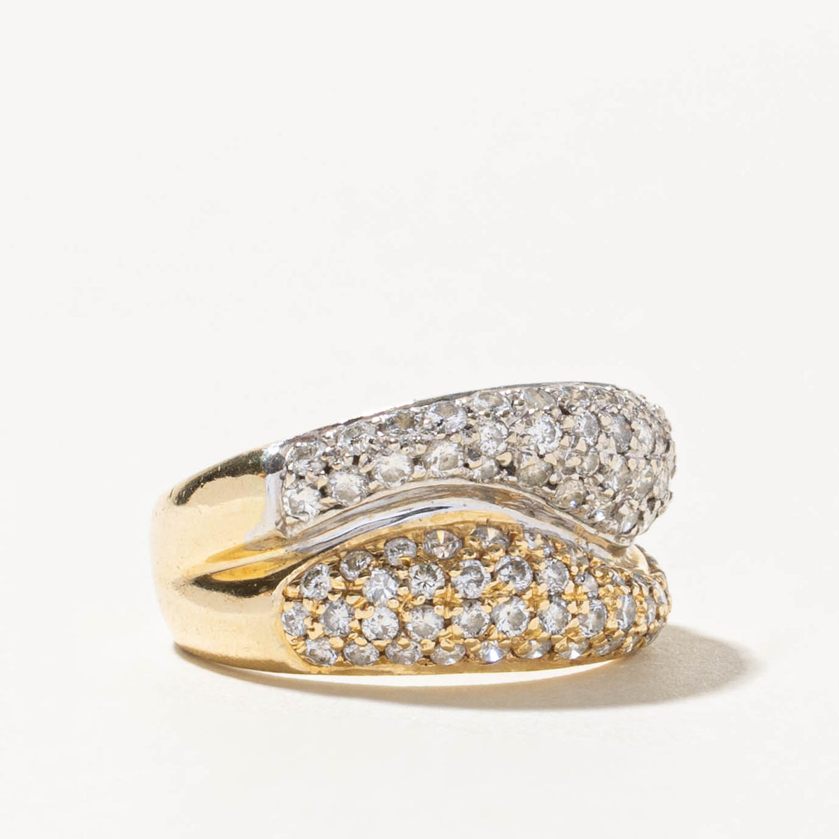 14k Two Tone Pave Set Diamond Wave Dome Ring | 0.85ctw | SZ 7
