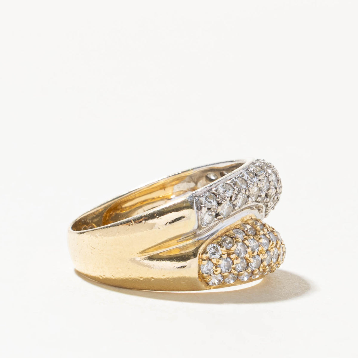 14k Two Tone Pave Set Diamond Wave Dome Ring | 0.85ctw | SZ 7