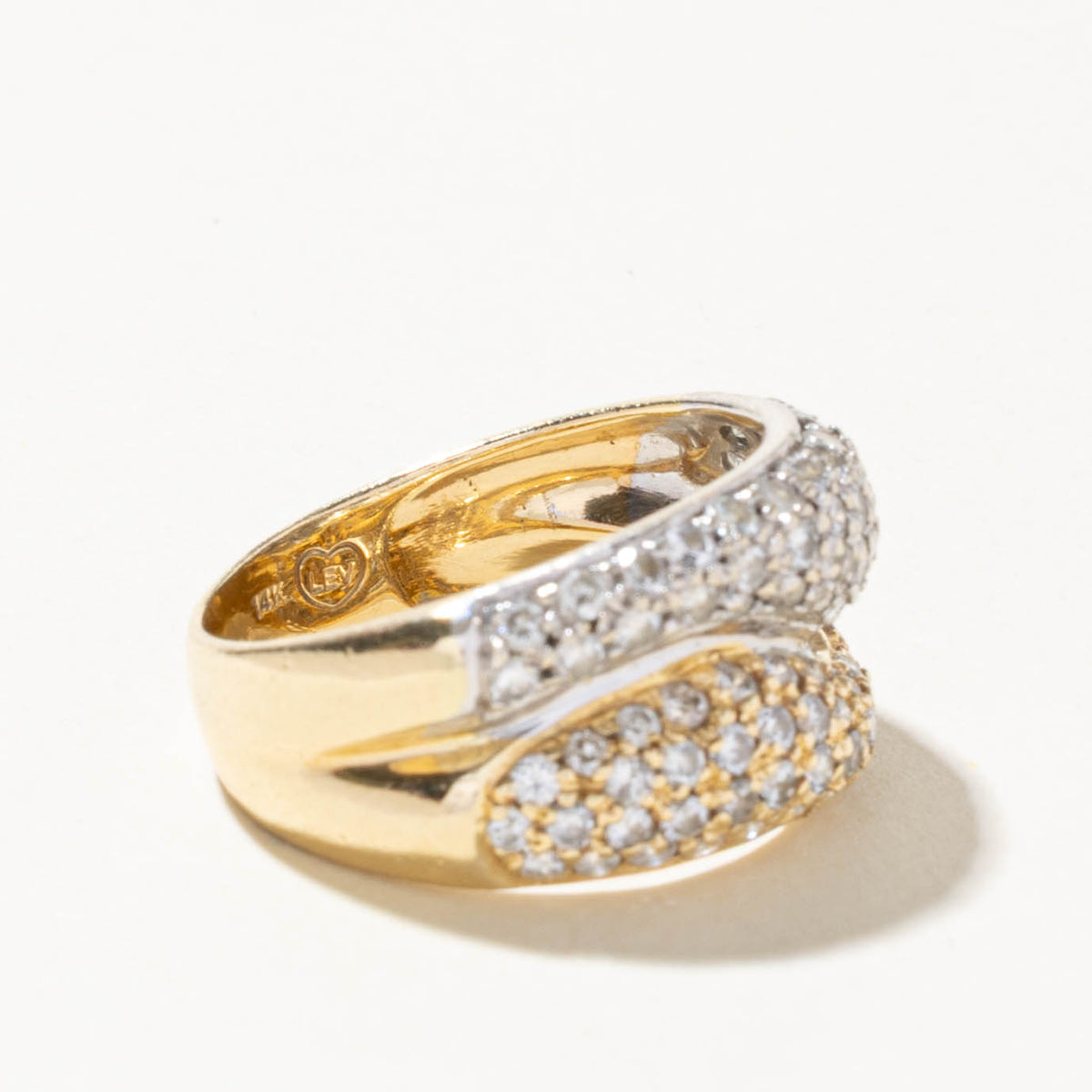 14k Two Tone Pave Set Diamond Wave Dome Ring | 0.85ctw | SZ 7