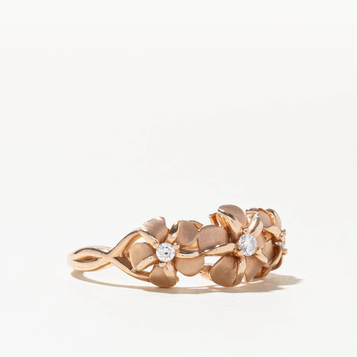 14k Diamond Matte Three Flower Ring | 0.10ctw | 8.58mm | SZ 8.75