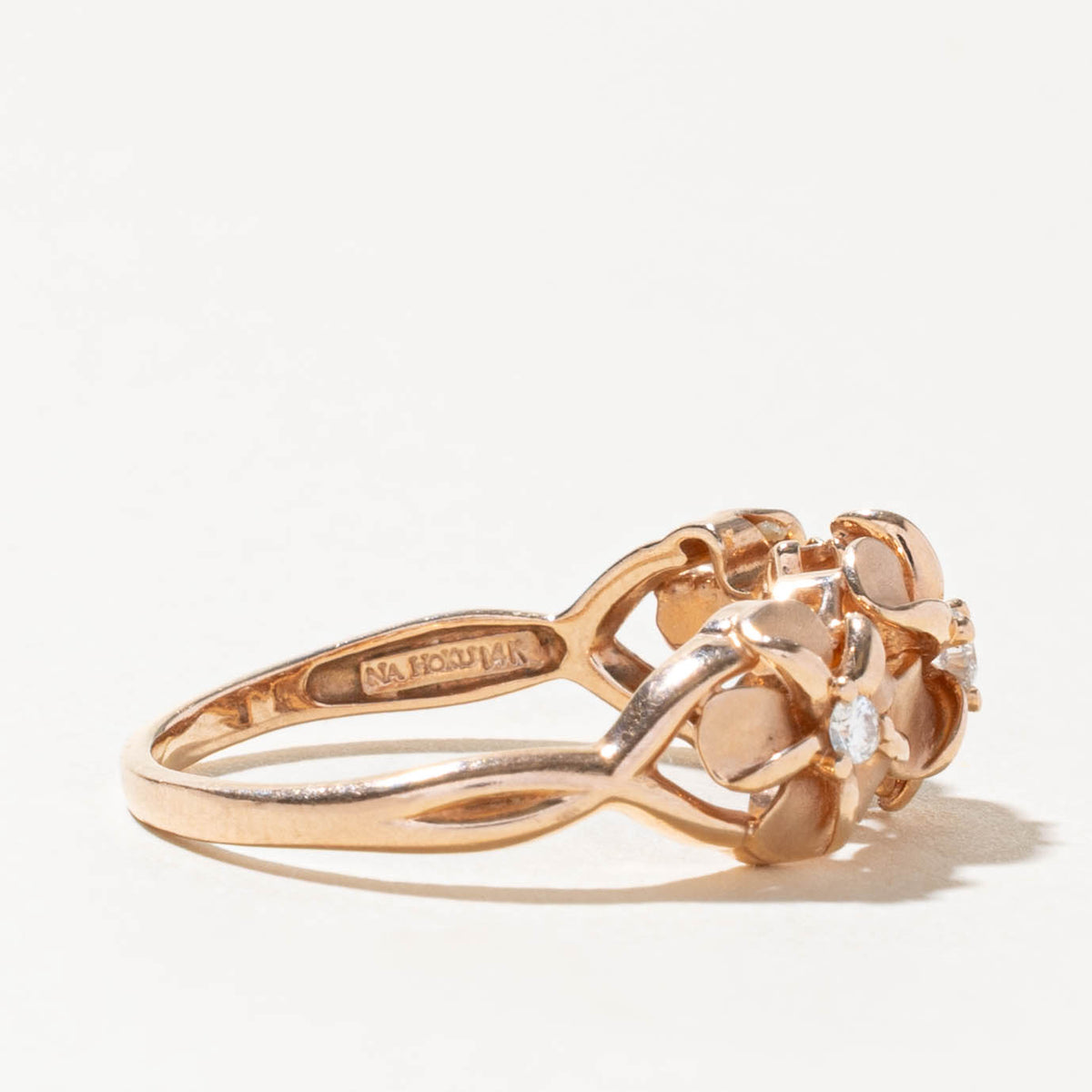 14k Diamond Matte Three Flower Ring | 0.10ctw | 8.58mm | SZ 8.75