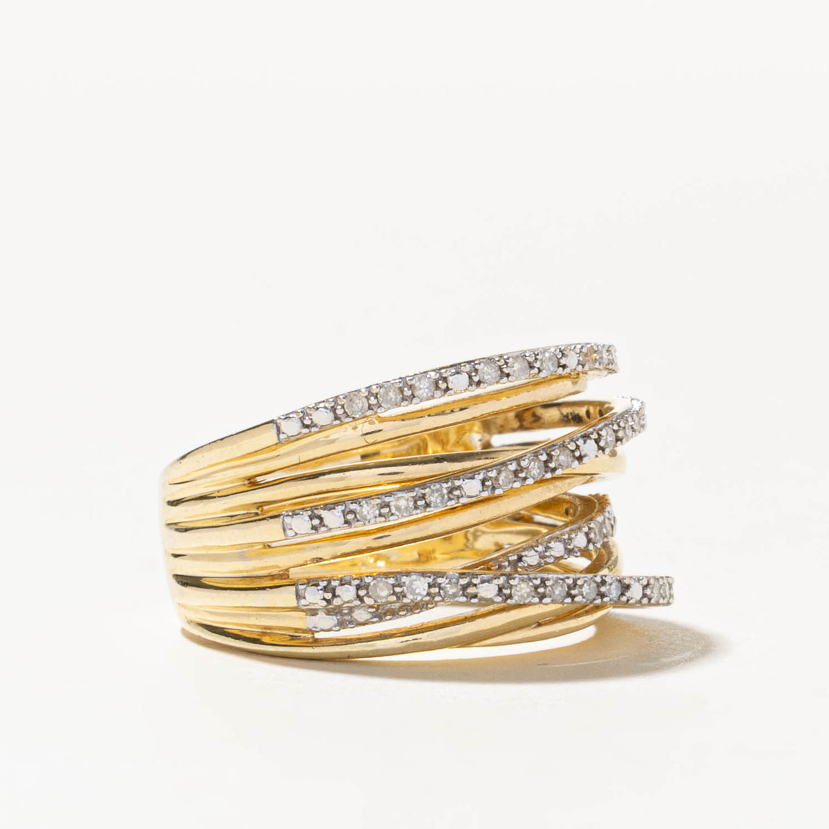 14k Multi Row Diamond Crossover Ring | 0.09ctw | SZ 6.75