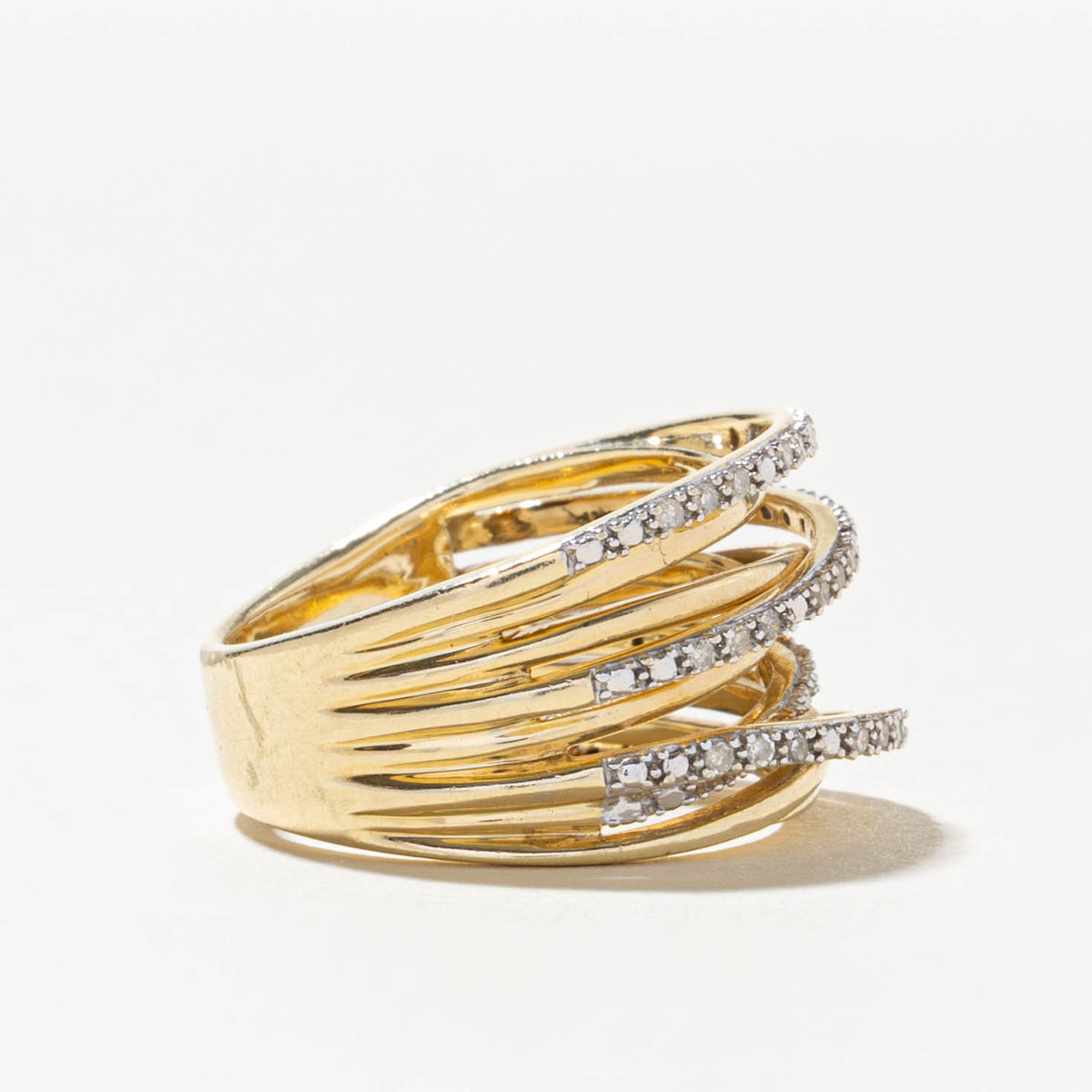 14k Multi Row Diamond Crossover Ring | 0.09ctw | SZ 6.75
