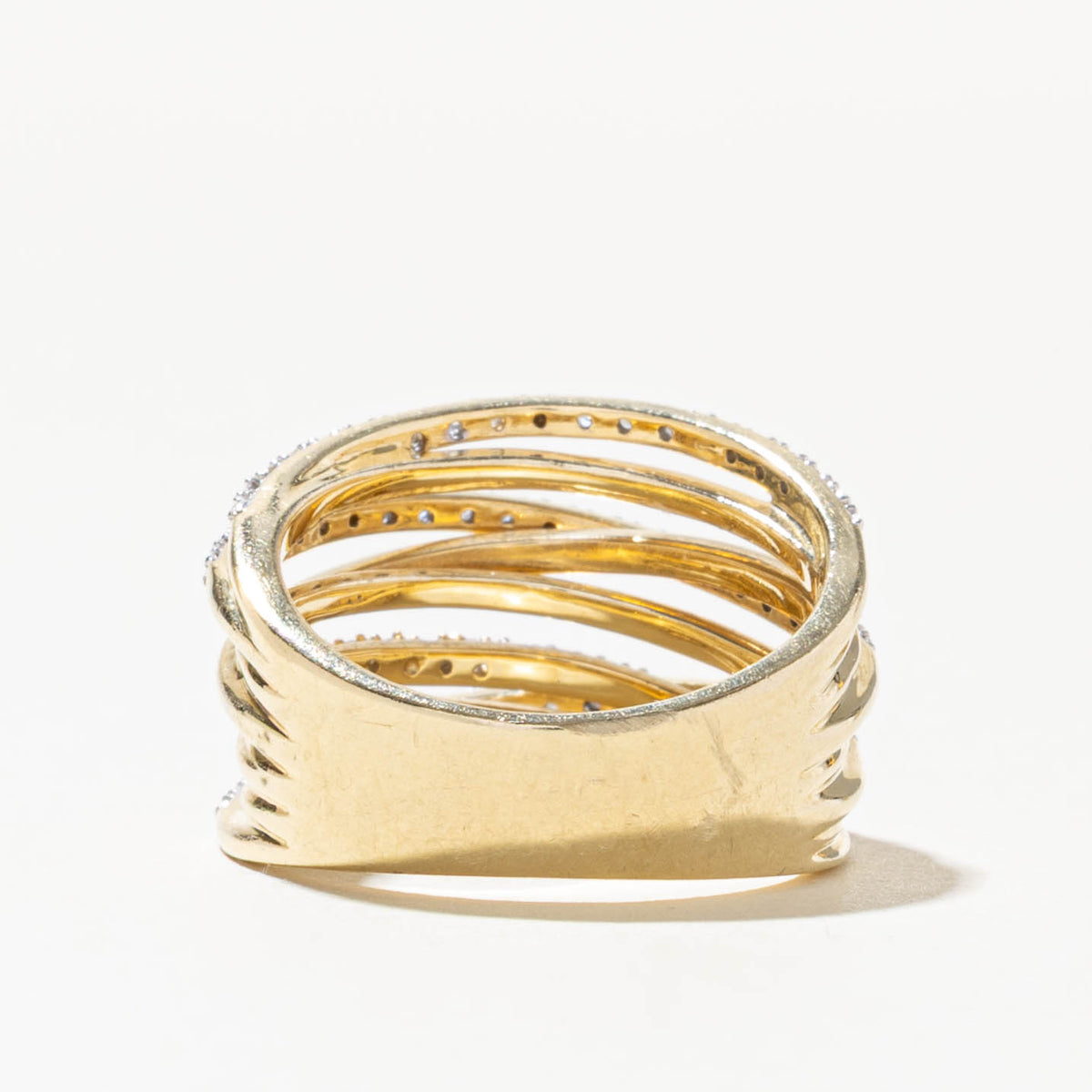 14k Multi Row Diamond Crossover Ring | 0.09ctw | SZ 6.75