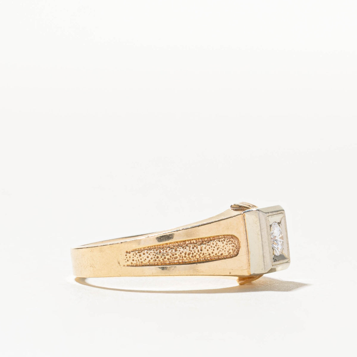 14k Solitaire Diamond Milgrain Textured Signet Ring | 0.22ct | SZ 10.25
