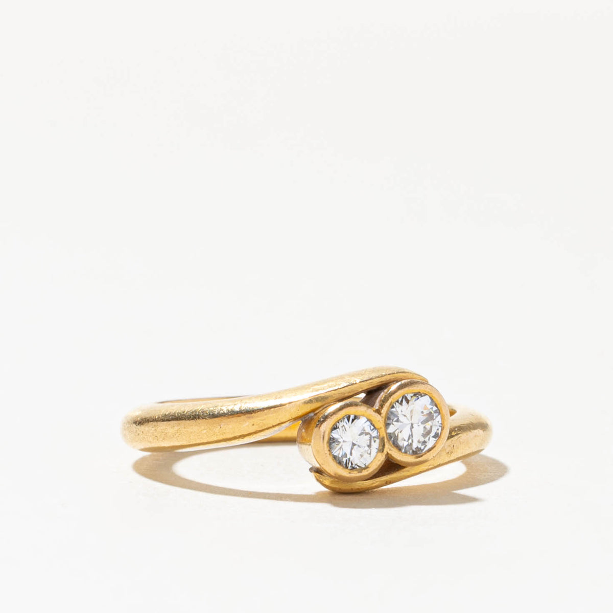 21k Two Stone Bezel Set Diamond Bypass Ring | 0.30ctw | SZ 4.5