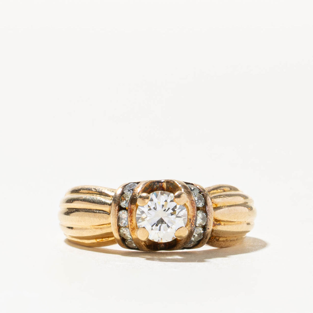 18k Diamond Channel Set Accented Grooved Ring | 0.52ctw | SZ 5
