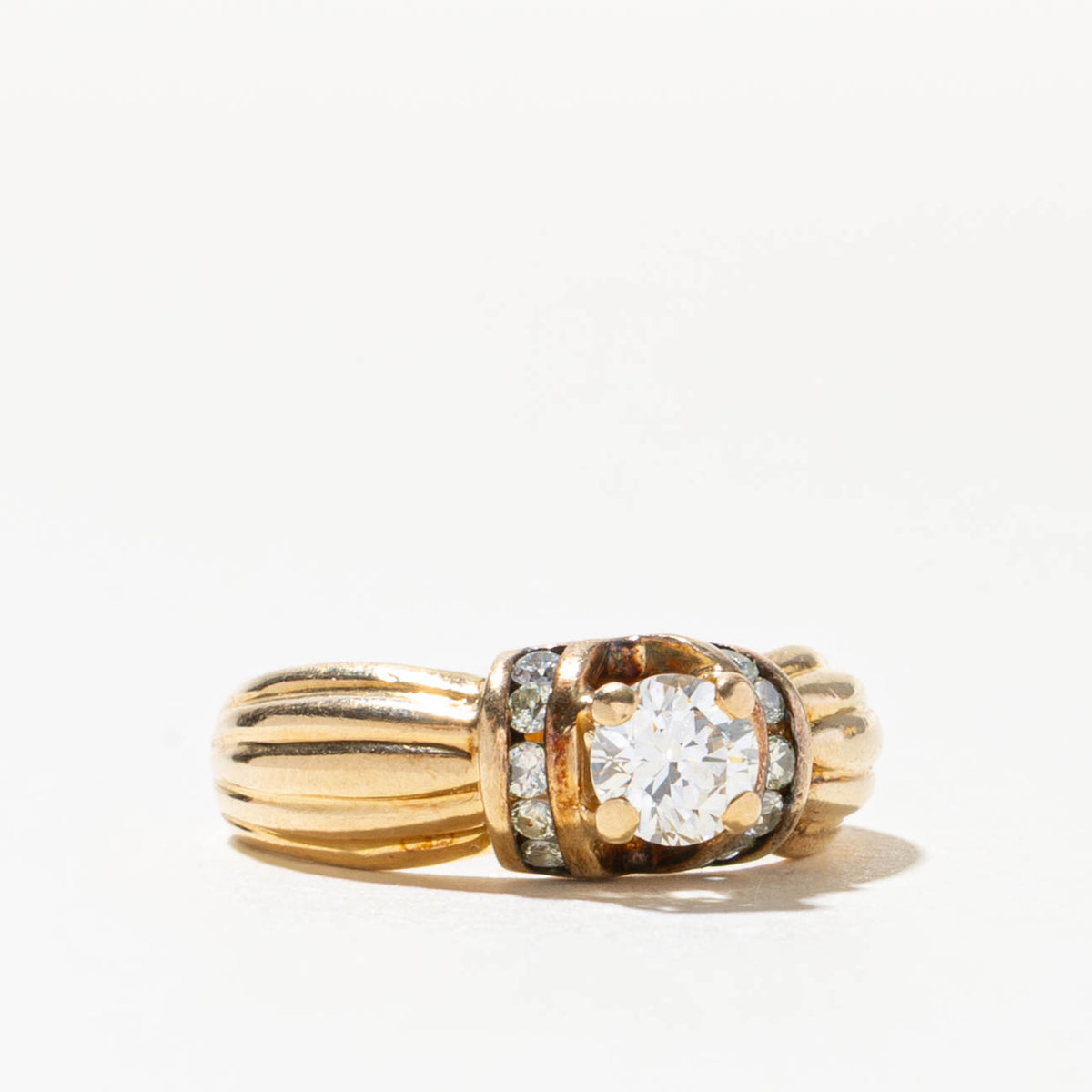 18k Diamond Channel Set Accented Grooved Ring | 0.52ctw | SZ 5