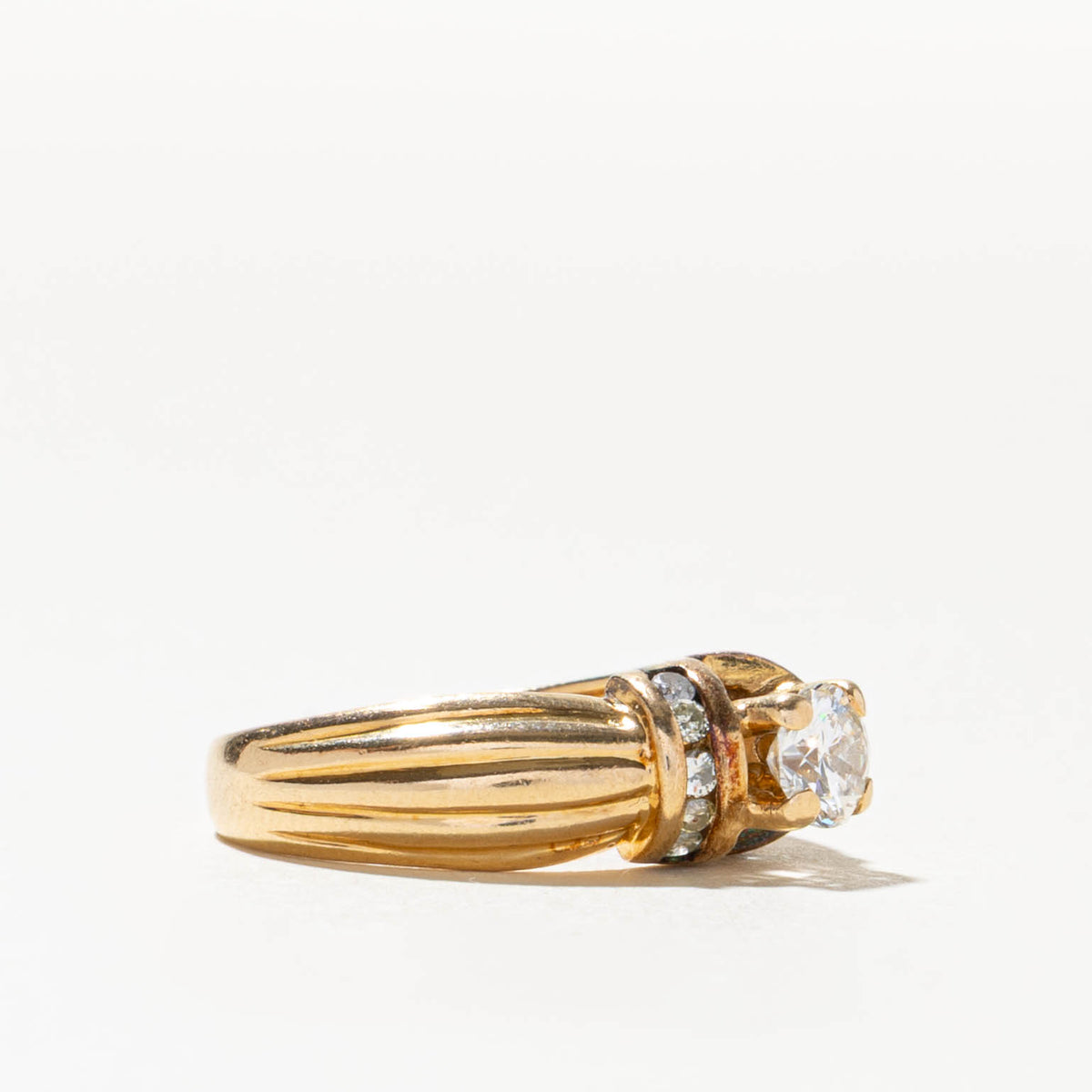 18k Diamond Channel Set Accented Grooved Ring | 0.52ctw | SZ 5